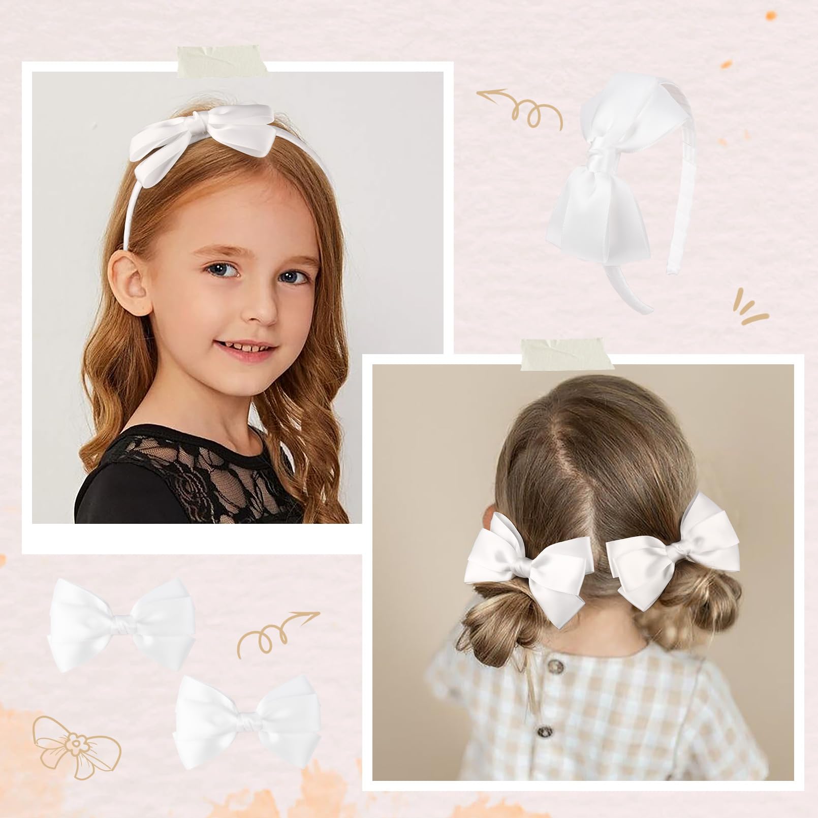 Amazon.com : DEEKA White Bow Headband & 2 Pcs Satin 4 Inch  display picture 1