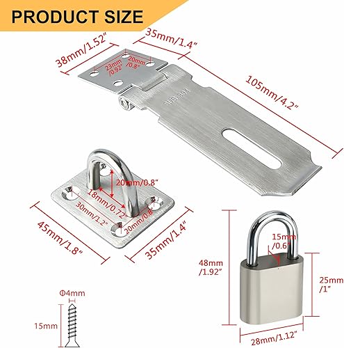 Miniatura 43 de Alise 2 cerraduras de puerta, cierre de seguridad de acero inoxidable SUS 304 de 5 pulgadas, con tornillo de fijación para puertas externas