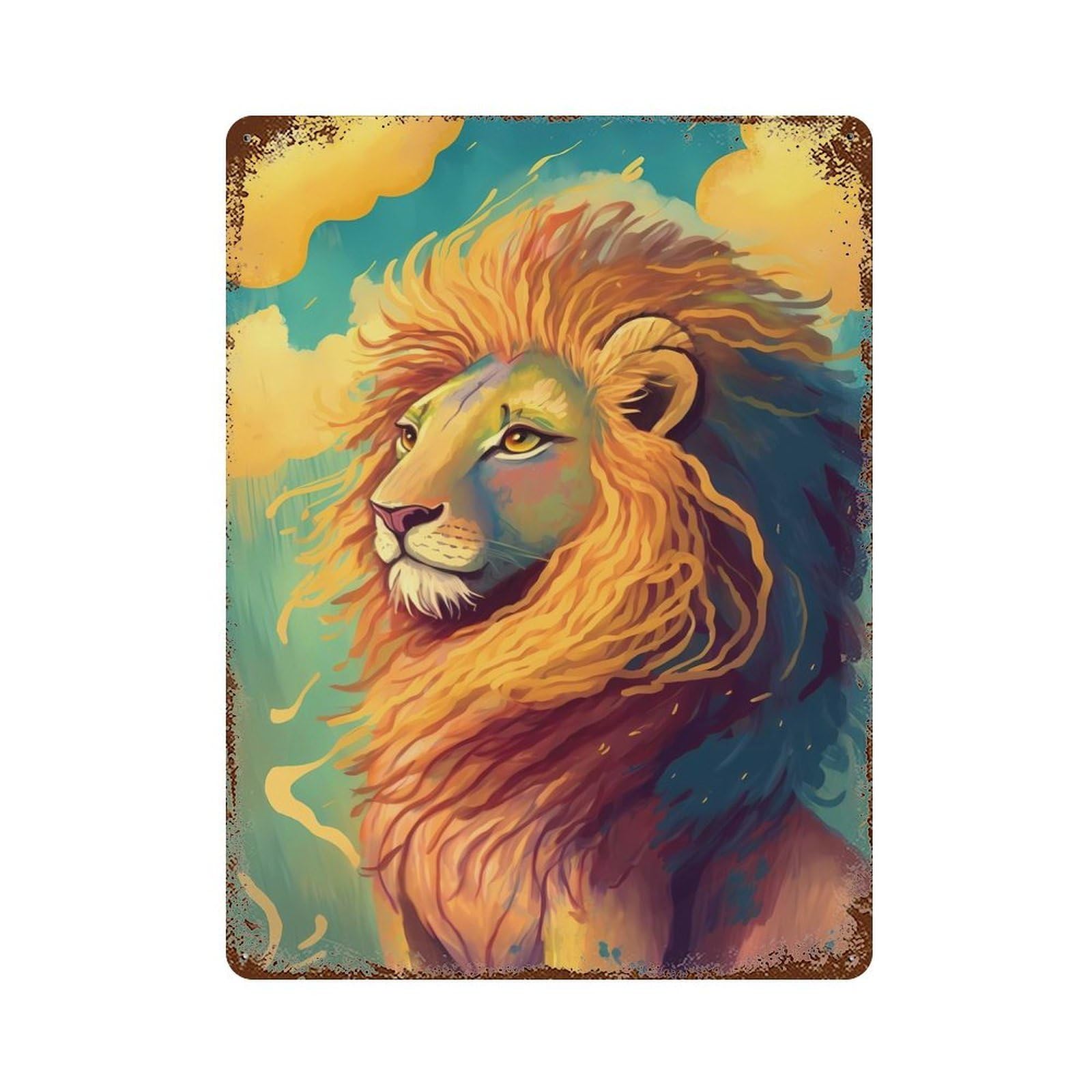 Lion Fetching Weathered Tin Sign 15.7"x11.8", Novelty Wall Decor for Garage, Pub Or Kitchen