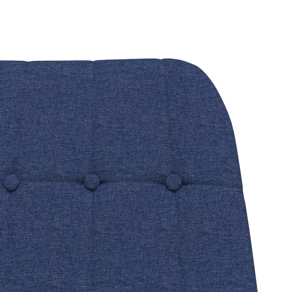 Mecedora de tela azul con reposabrazos, asiento de espuma acolchada, patines de metal estables y comodidad para salón, balcón o terraza para relajarse