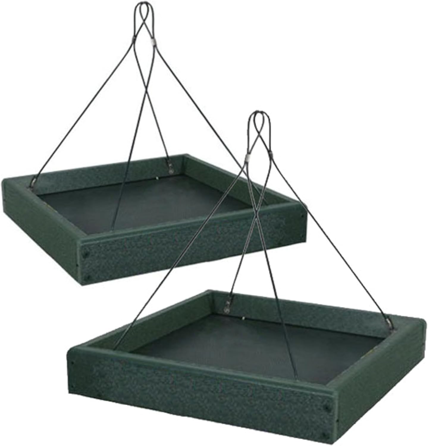 Audubon Recycled Plastic Platform Bird Feeders, Pack of 2 – Durable Dark Green Hanging Bird Feeders, Eco-Friendly Outdoor Feeding Stations for Backyard Birds