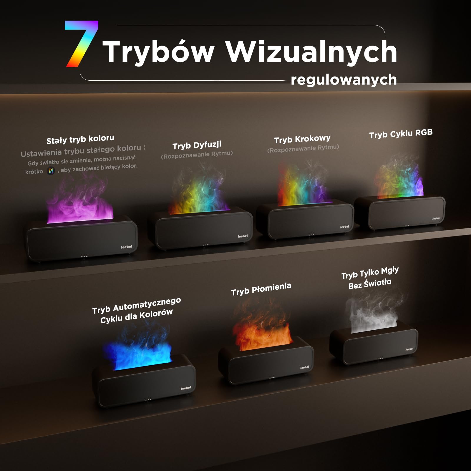 Jeebel Dyfuzor zapachowy do olejków eterycznych – rozpoznawanie rytmu, dyfuzor do aromaterapii, z funkcją zmiany płomienia RGB, pilot zdalnego sterowania, 7 trybów, timer – 250 ml mini nawilżacz