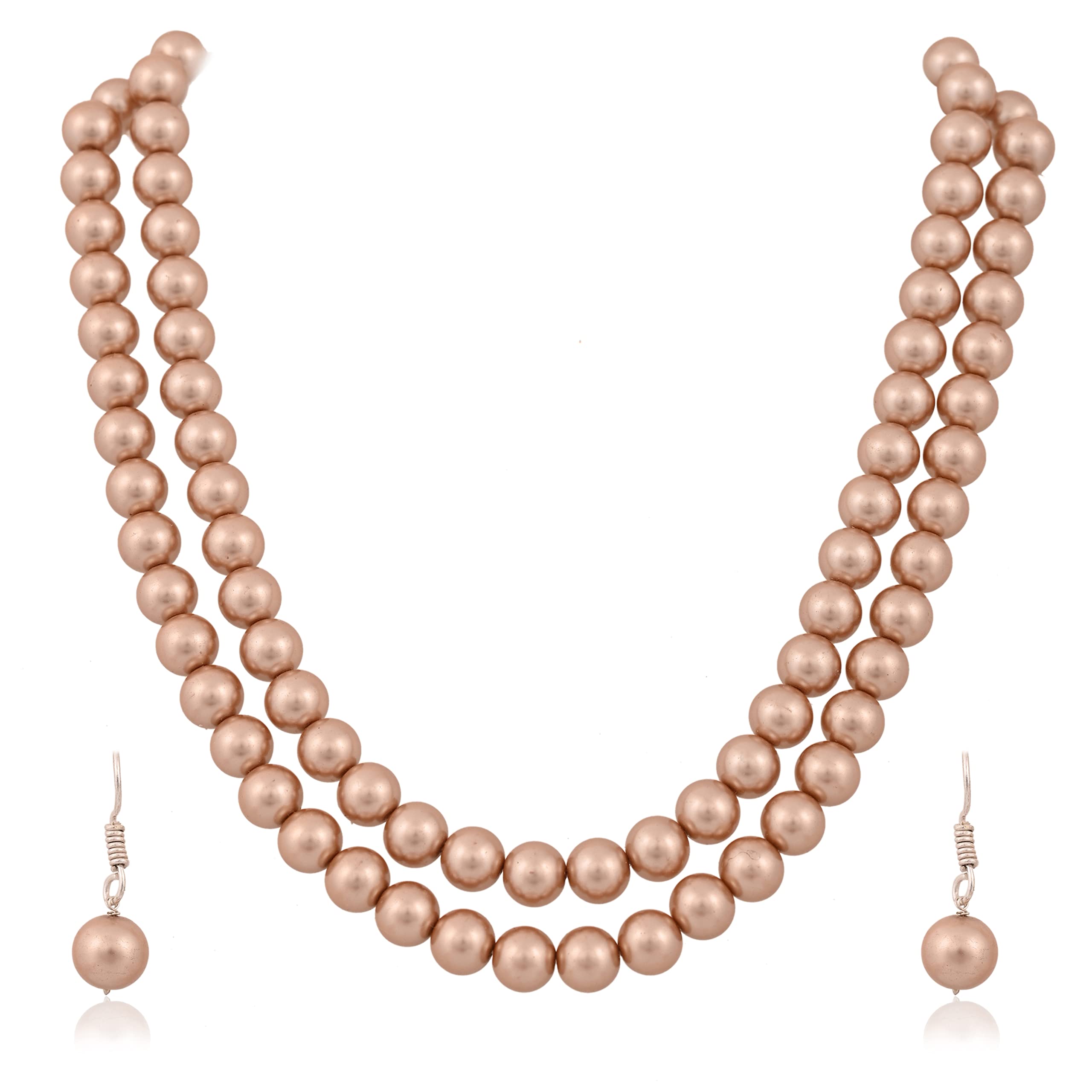 Imitation Pearl 10MM Bead Size Double Strand Necklace Pearl Moti Mala Jewellery Set with Earrings for Women Girls
