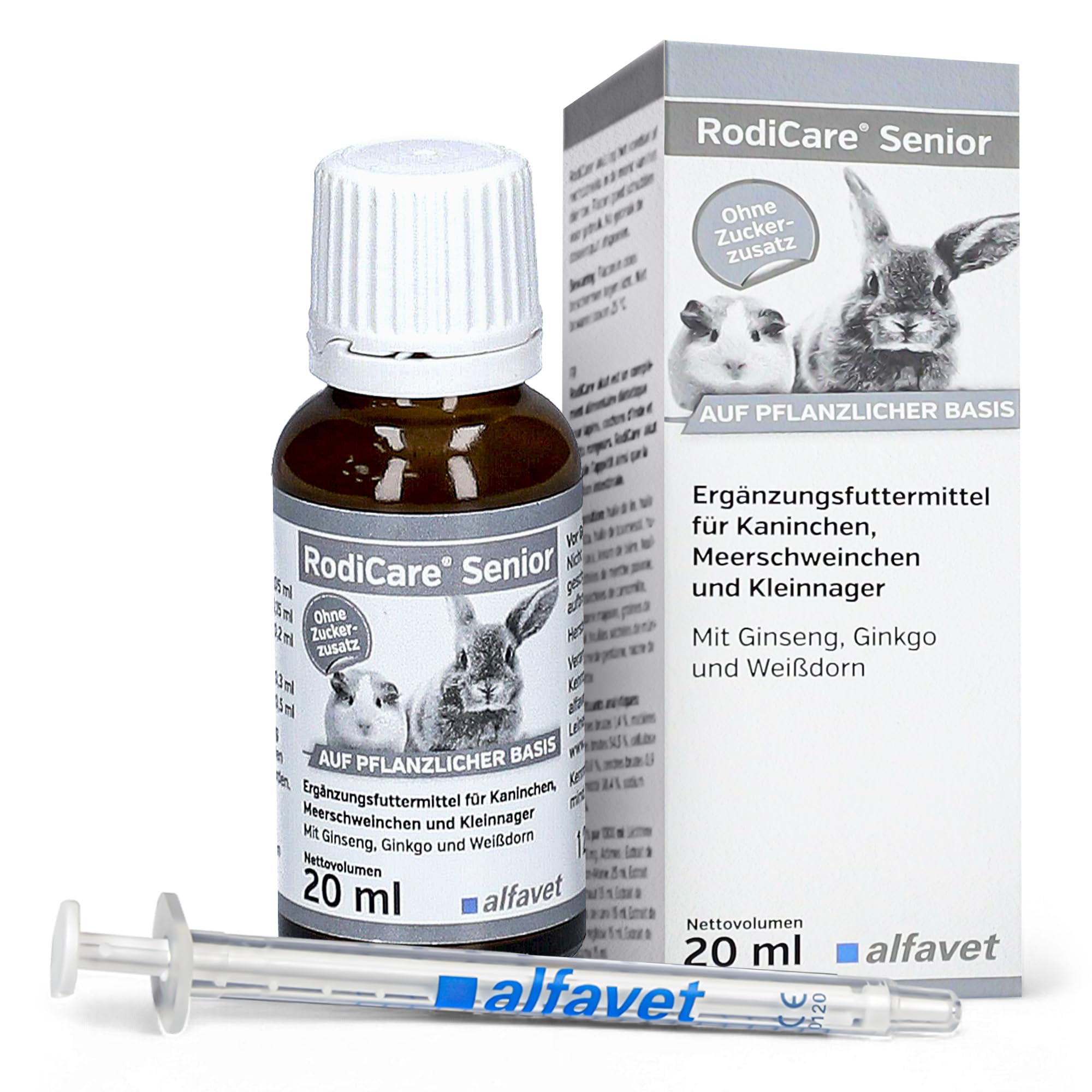 alfavet RodiCare Senior Complément Alimentaire pour Lapins Cochons d'Inde Petits Rongeurs Ginseng Ginkgo Aubépine 20 ML