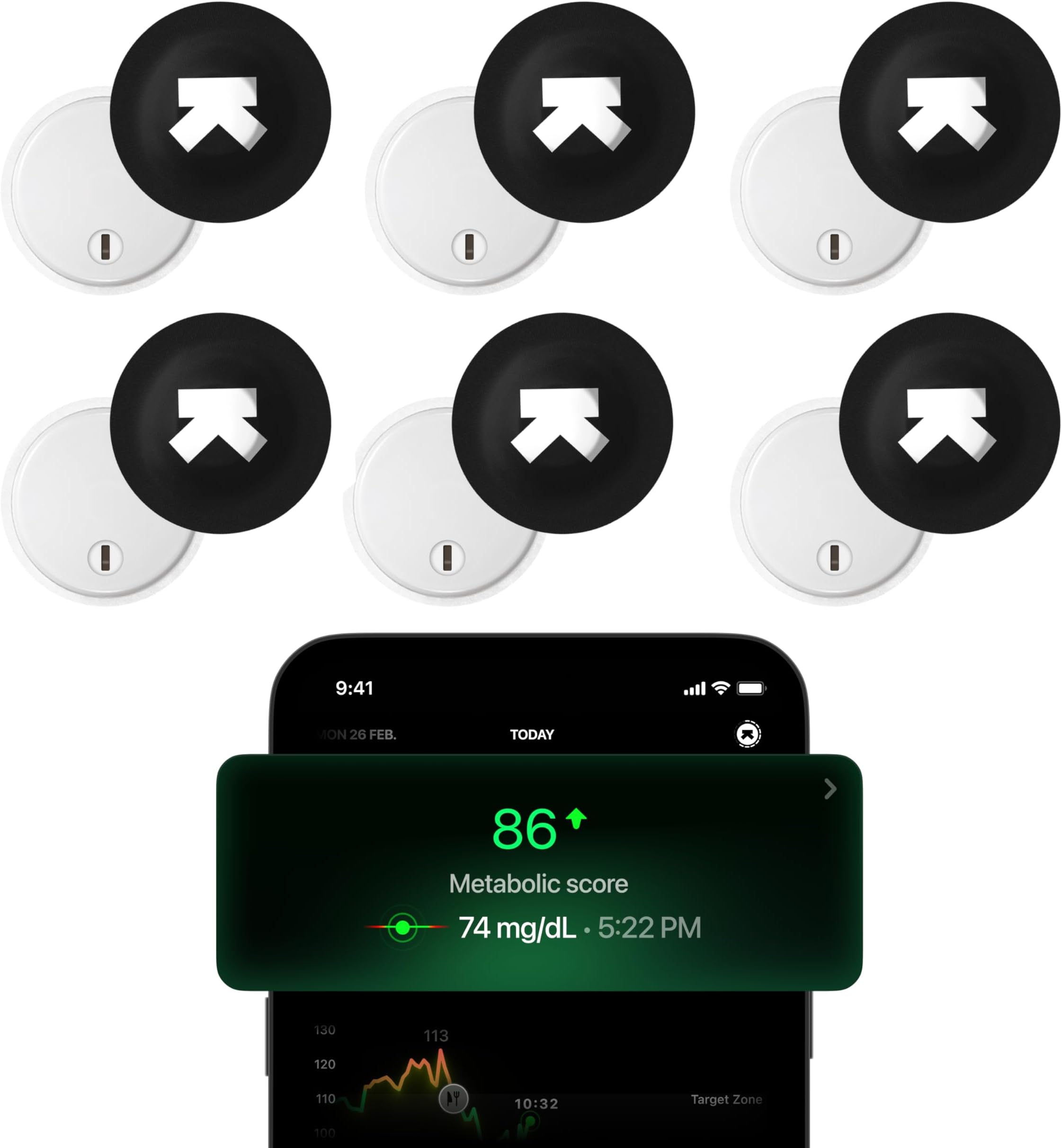 M1 | CGM Glucose Monitor Device | Smart Glucose Monitoring via App | Continuous Glucose Monitoring | Real Time Blood Sugar Monitoring Device | No Finger Pricks, 14 Day Wearable (6 Sensors)