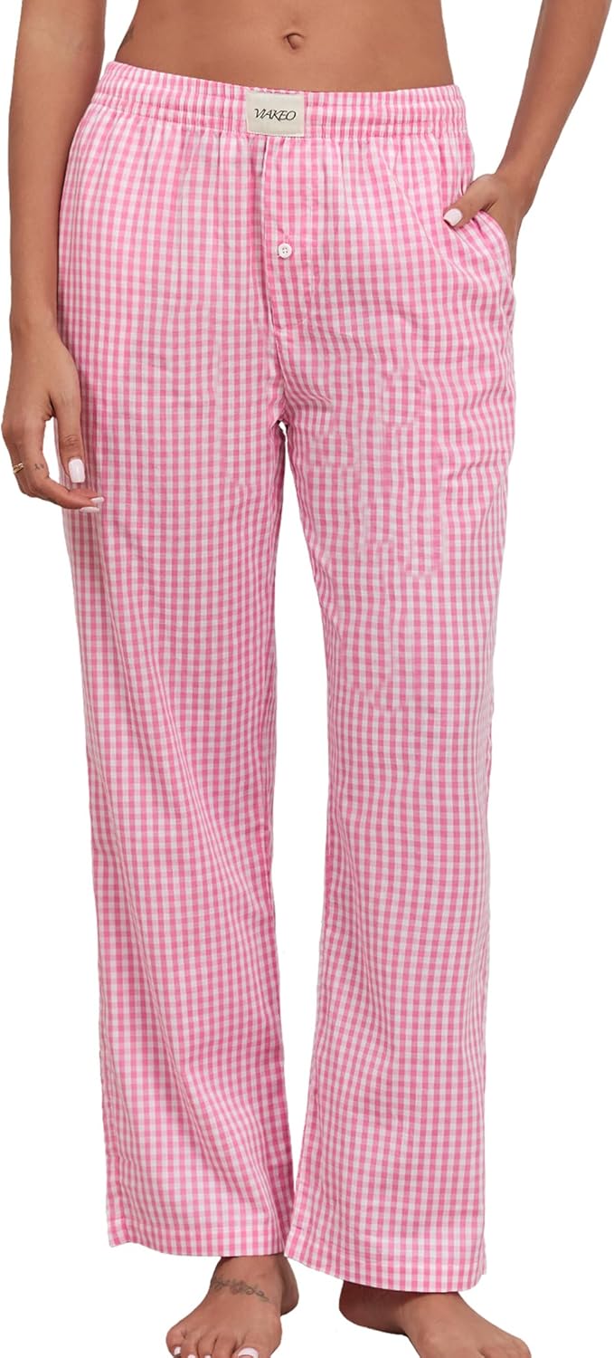 Viakeo Womens Pajama Pants Cotton Plaid Lounge Pants Y2K Pj Bottoms Drawstring Sleepwear With Pockets S-3XL