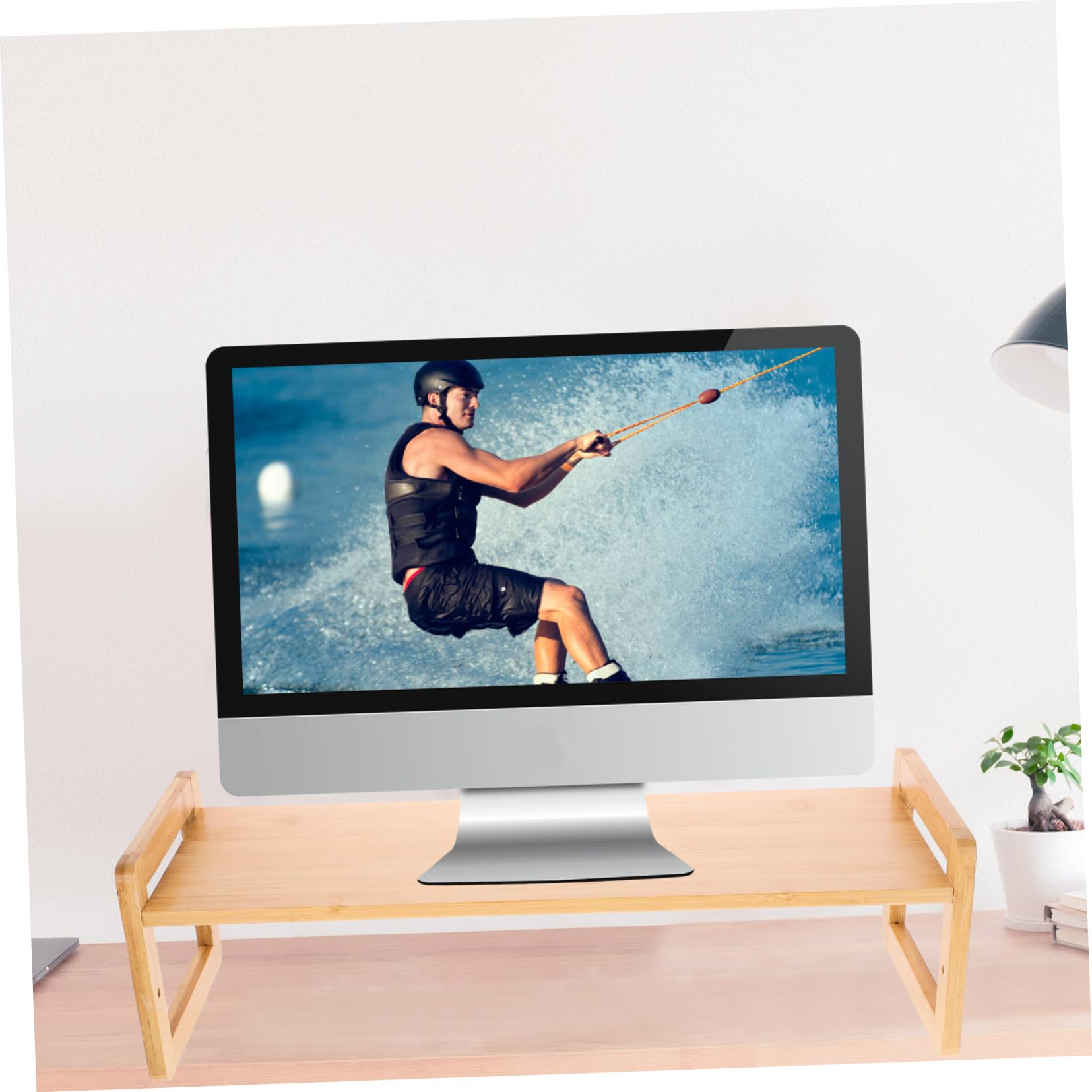 Supporto Monitor da Scrivania in Bamboo Ergonomico Rialzo Compatto per Computer con Elevata capacità di Carico Regala Benessere e Migliora l’Assetto per Ufficio e Casa