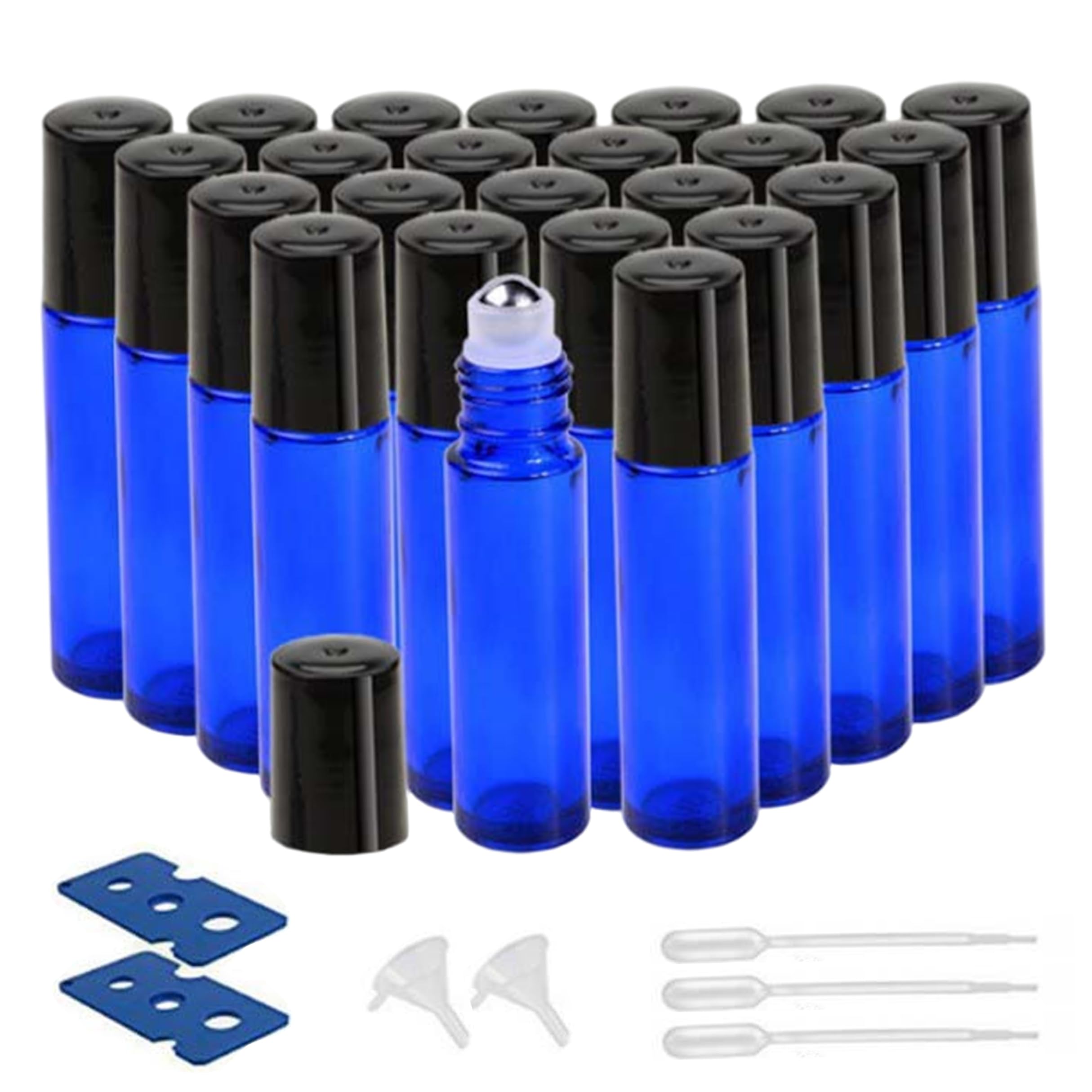 BEAHING Essential Oil Roller Bottles, 24PCS Empty Roll on Bottles, 10ml Roller Ball Applicator, Blue, Travel Refillable Bottle Empty