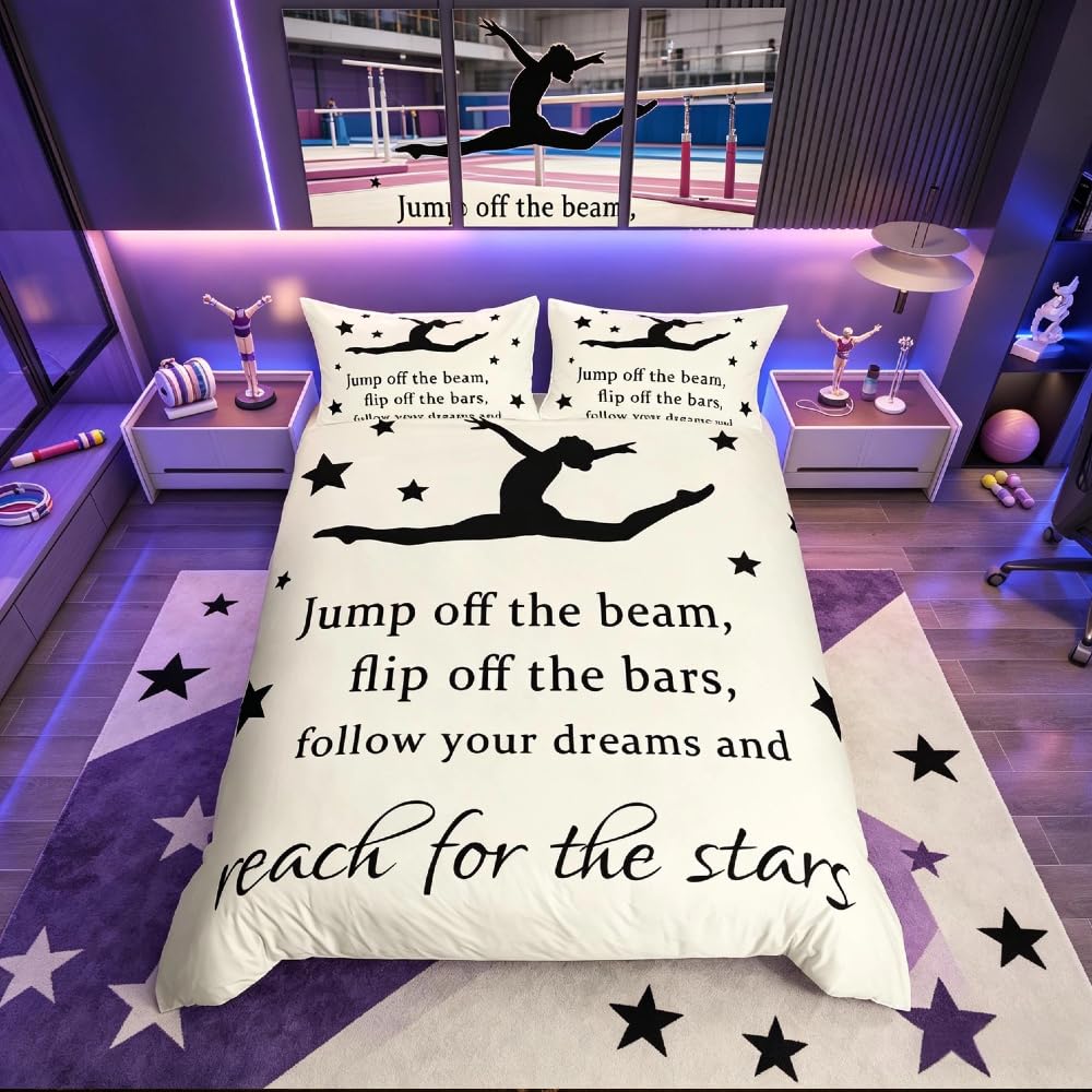 Homemissing Multicolored 13214 Gymnastics Bedding Duvet Cover Set Gymnastics Lover Bedding Gymnast Dancer Comforter Cover Set Microfiber Bedspread Cover Shaped Body White Bedroom Bedclothes Single