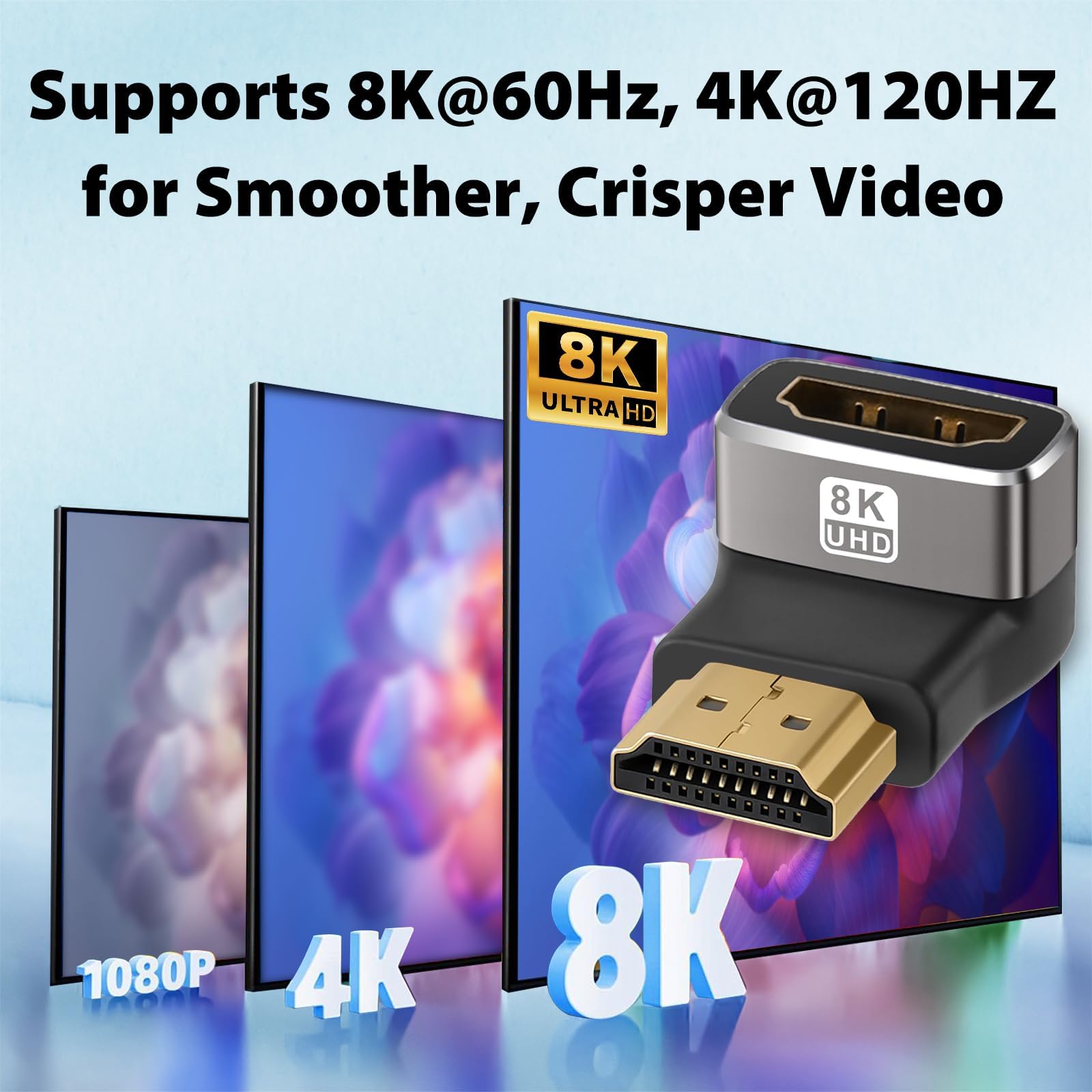 Cyberguys! Confezione da 2 adattatori HDMI 2.1 ad angolo retto 8K, 90° e 270°, prolunga HDMI da maschio a femmina, 4K a 120Hz 8K a 60Hz, placcato oro 24K, connettore a gomito HDMI salvaspazio per TV