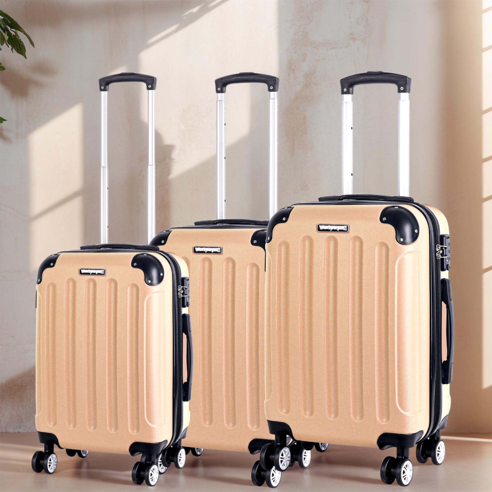 3er Kofferset - Robuste ABS- Hartschalenkoffer, TSA-Zahlenschloss, erweiterbare Kapazität - in M, L, XL - Eckenschutz, 360° drehbare, leise Doppelräder & Teleskopgriff, Handgepäcktauglich & stapelbar