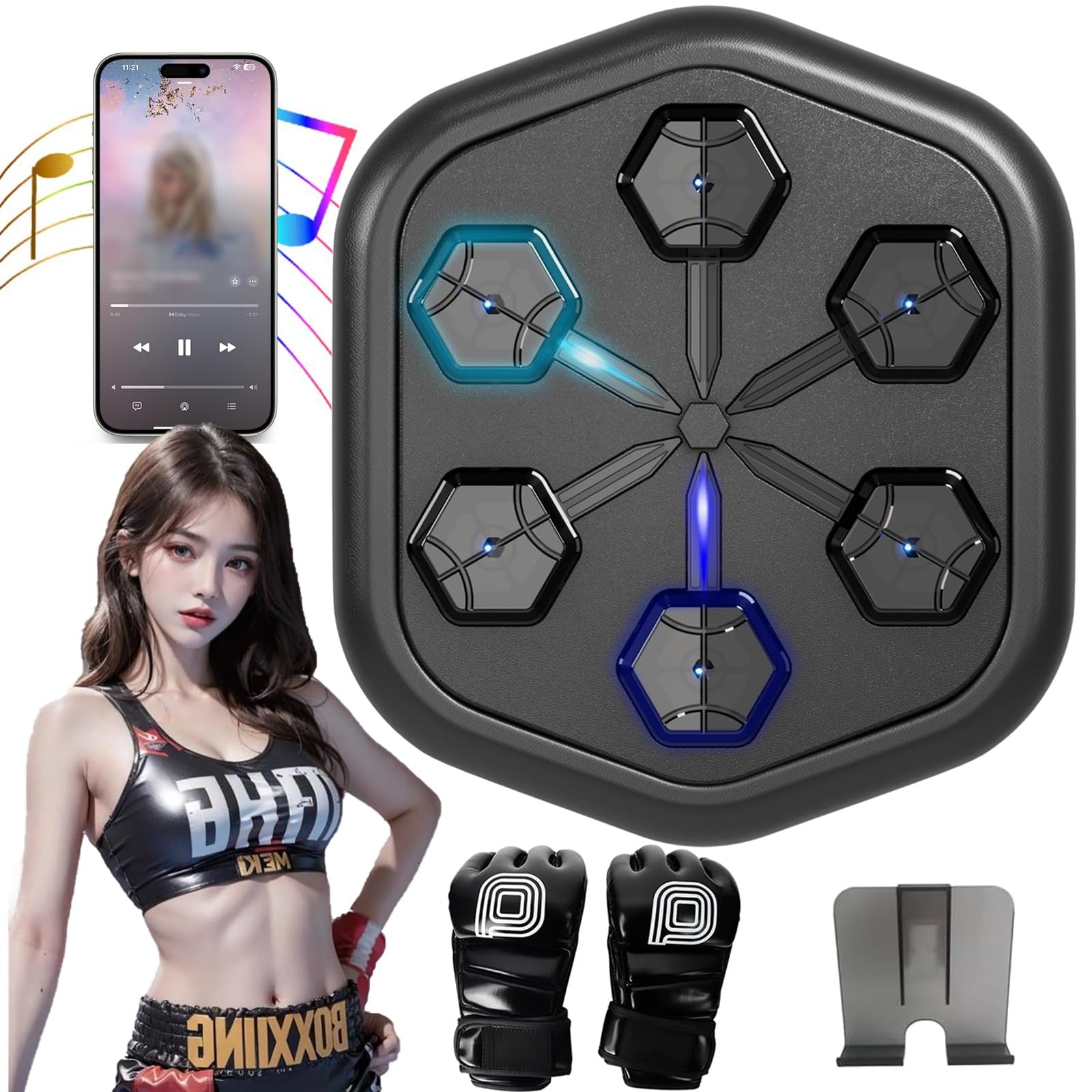 Smart Bluetooth naścienny sprzęt treningowy bokserski z regulowanymi światłami i muzyką do ćwiczeń domowych i łagodzenia stresu