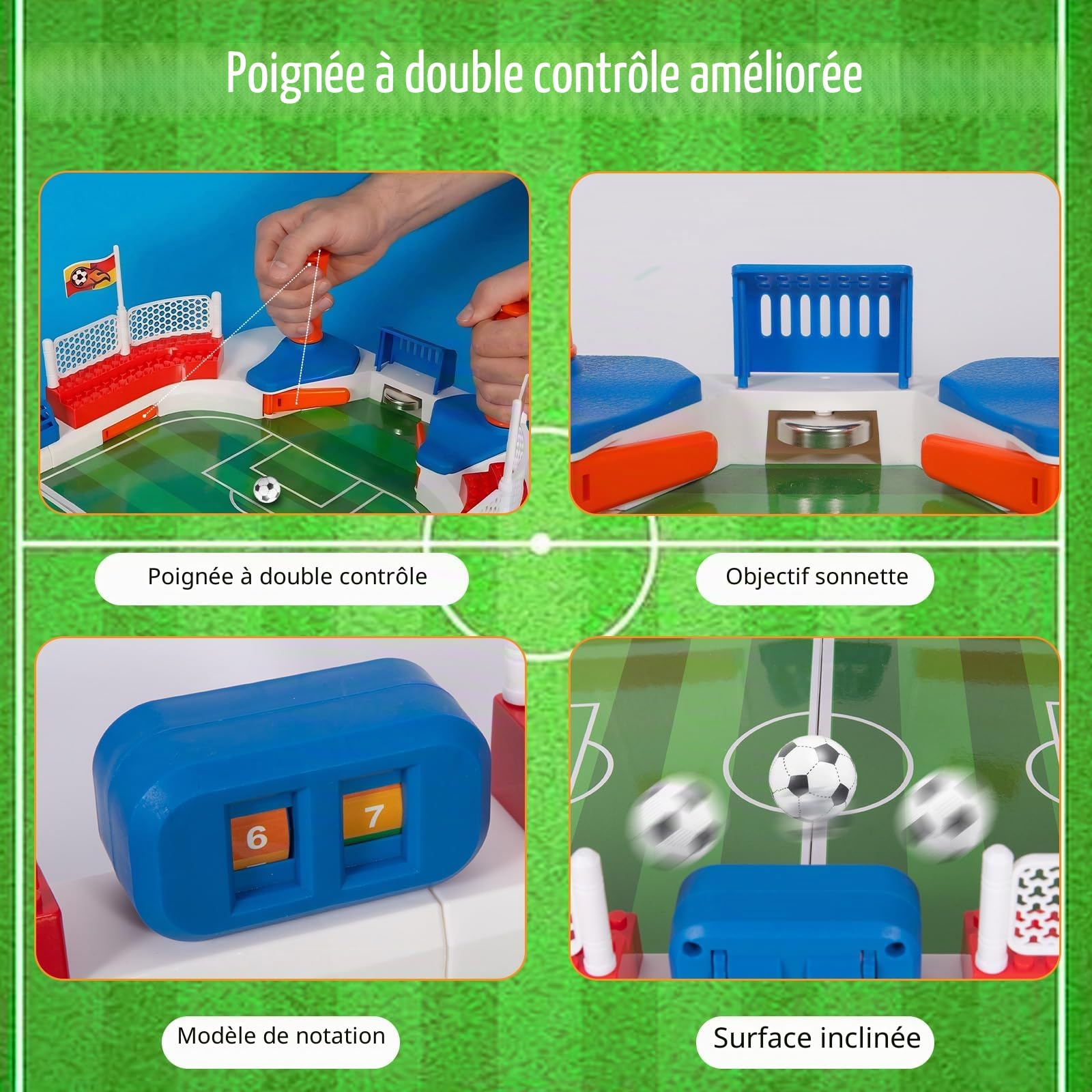 Mini Baby Foot,Baby Foot Enfant,Babyfoot avec 2 Football,Compteur Manuel,Autocollant,Babyfoot Enfant Jeux De Société Cadeau pour Enfants 4-10 Ans,Famille Cadeau De Fête Noël & Anniversaire