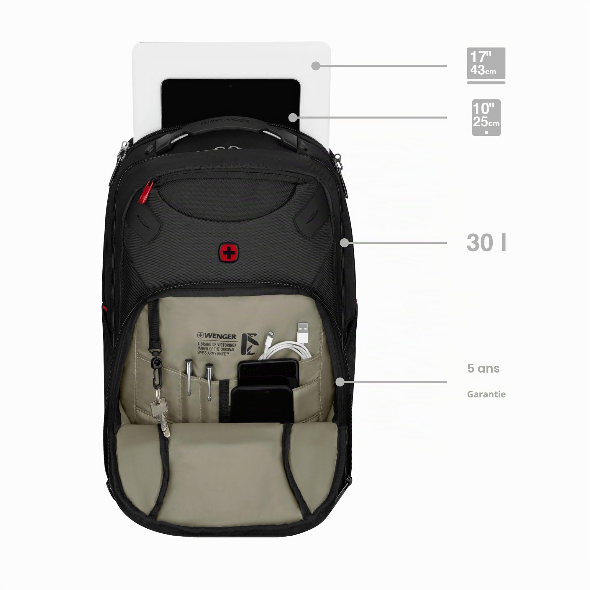 WENGER Cosmic Sac pour ordinateur portable, Notebook, Tablette jusqu’à 10’’, Système d’organisation, Femmes Hommes, Bureau Voyages d’affaires Fac, Noir