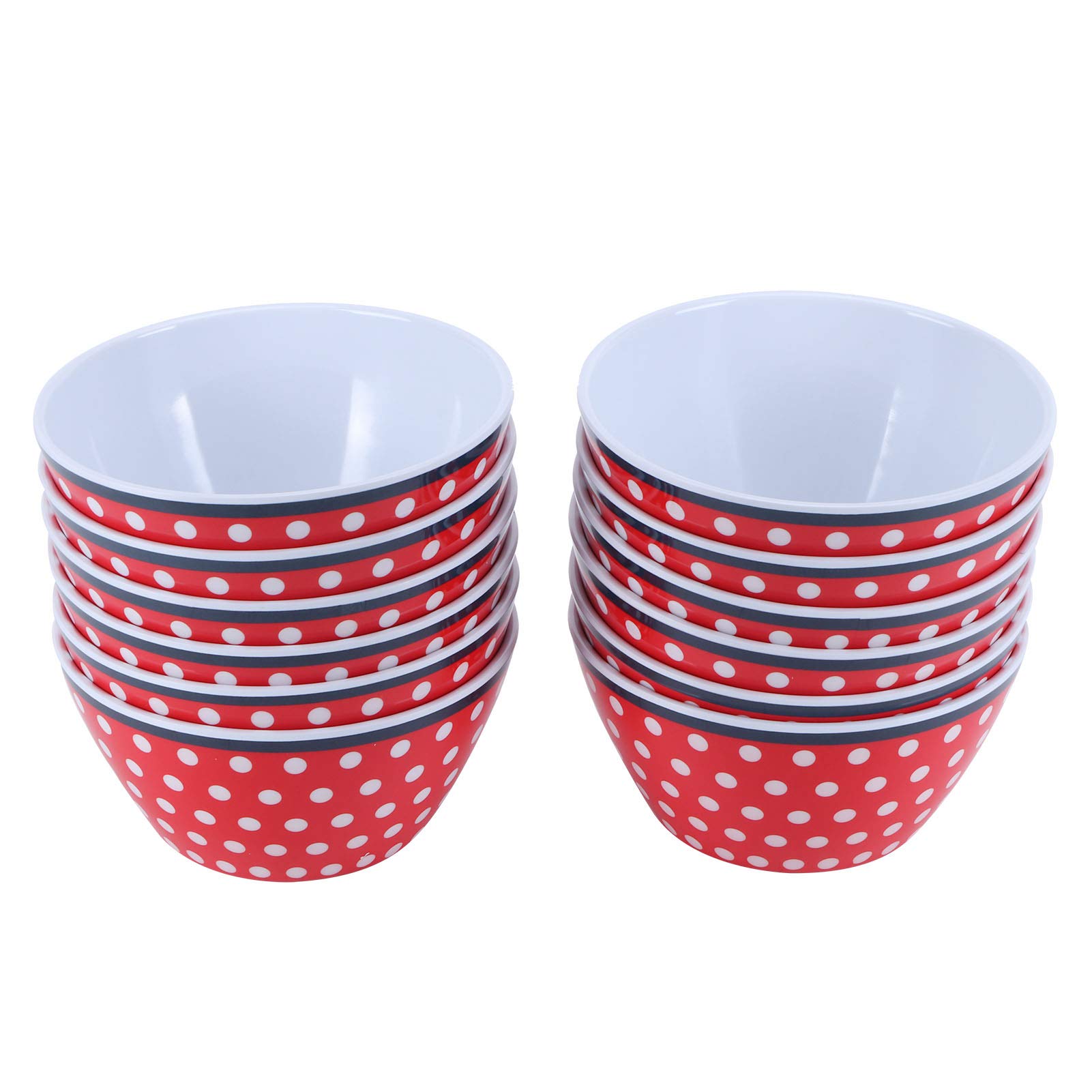 12 Uds. Ensaladeras de 6 pulgadas, cuencos para servir comida, vajilla de porcelana de imitación (Roja con punto)