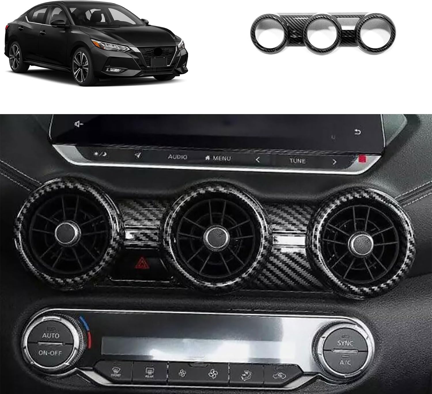 Middle Air Conditioner Vent Trims Compatible with Nissan Sentra 2020-2023 2024 2025 Central Control Air Outlet Cover Interior Car Accessories ABS 1PCS(Carbon Fiber Style)