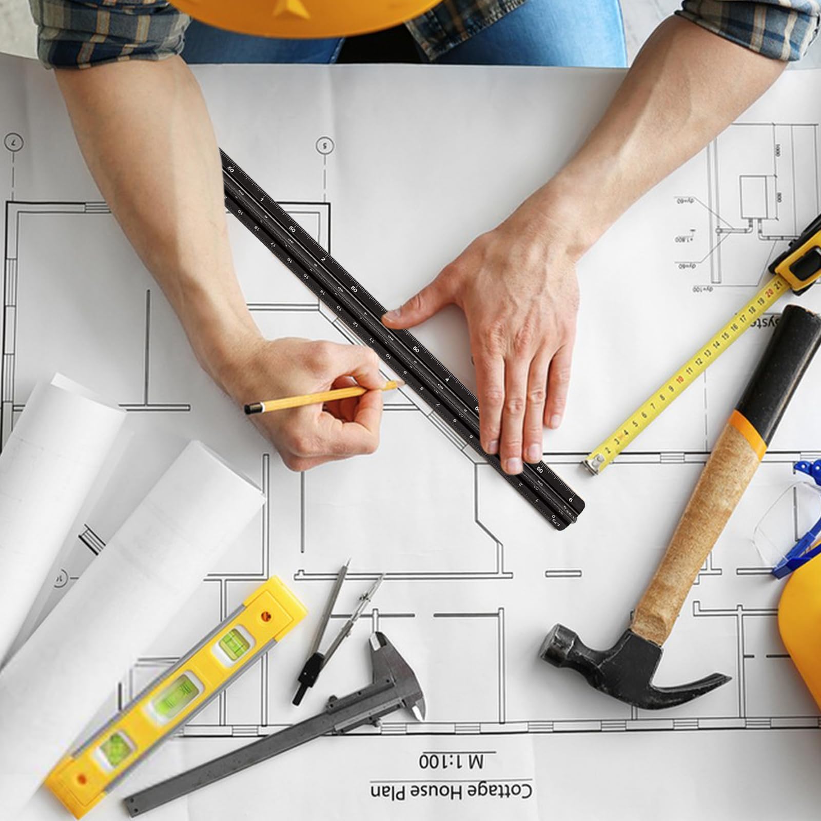 Binnan Escalimetro Profesional, Regla de Dibujo Triangular, Escala de Aleación de Aluminio para dibujo y Decoración