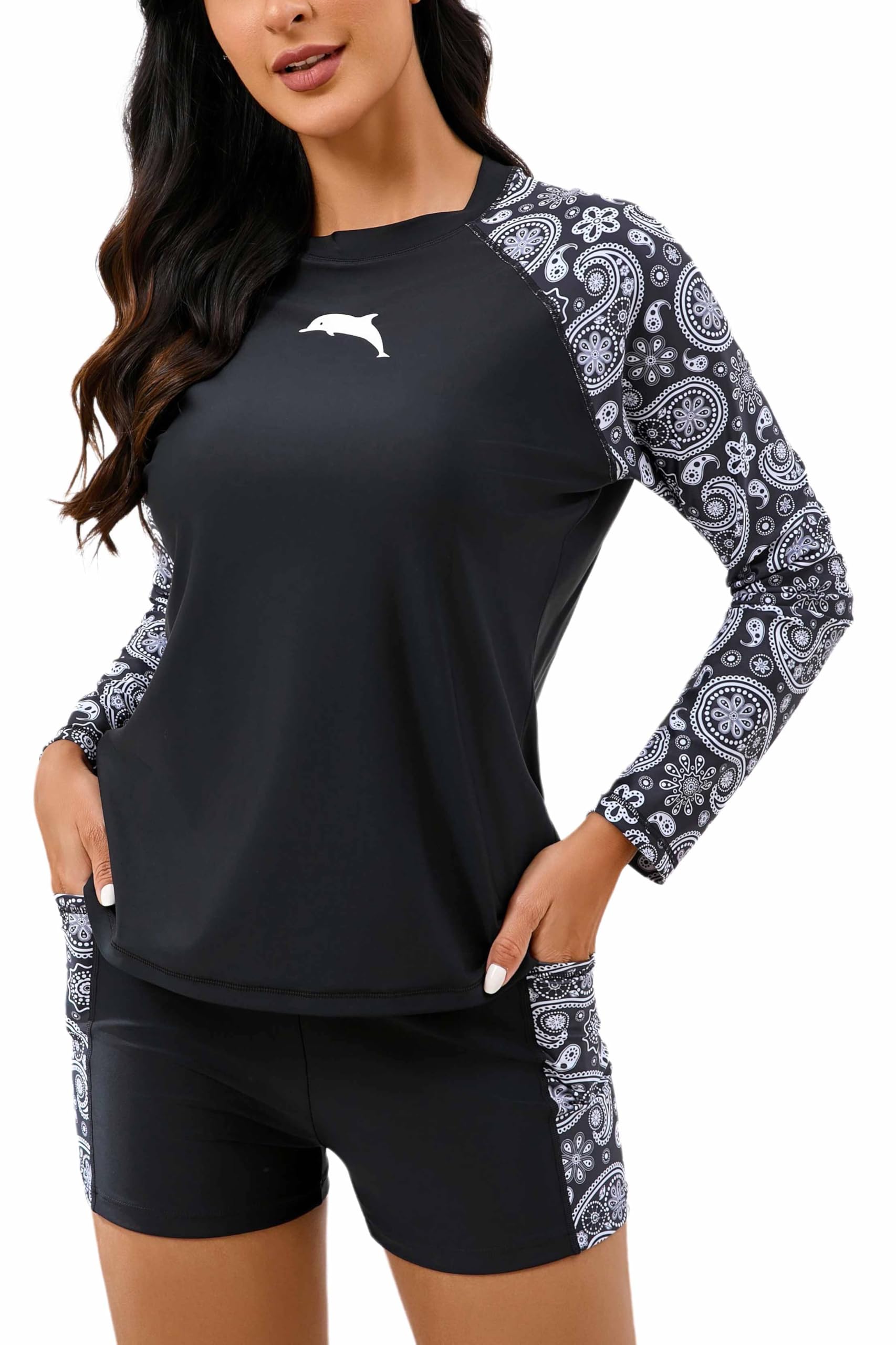 Halcurt Women's Built in Bra Rash Guard Long Sleeve
