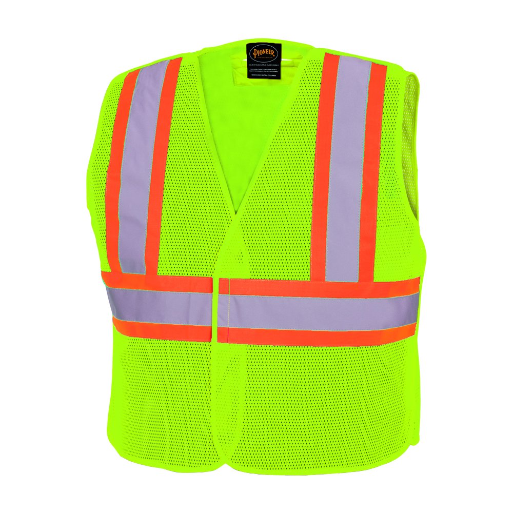 Pioneer High Visibility Mesh Tear-Away Safety Vest with Adjustable Front, Reflective Tape, Yellow/Green, Unisex, S/M, V1030560U-S/M
