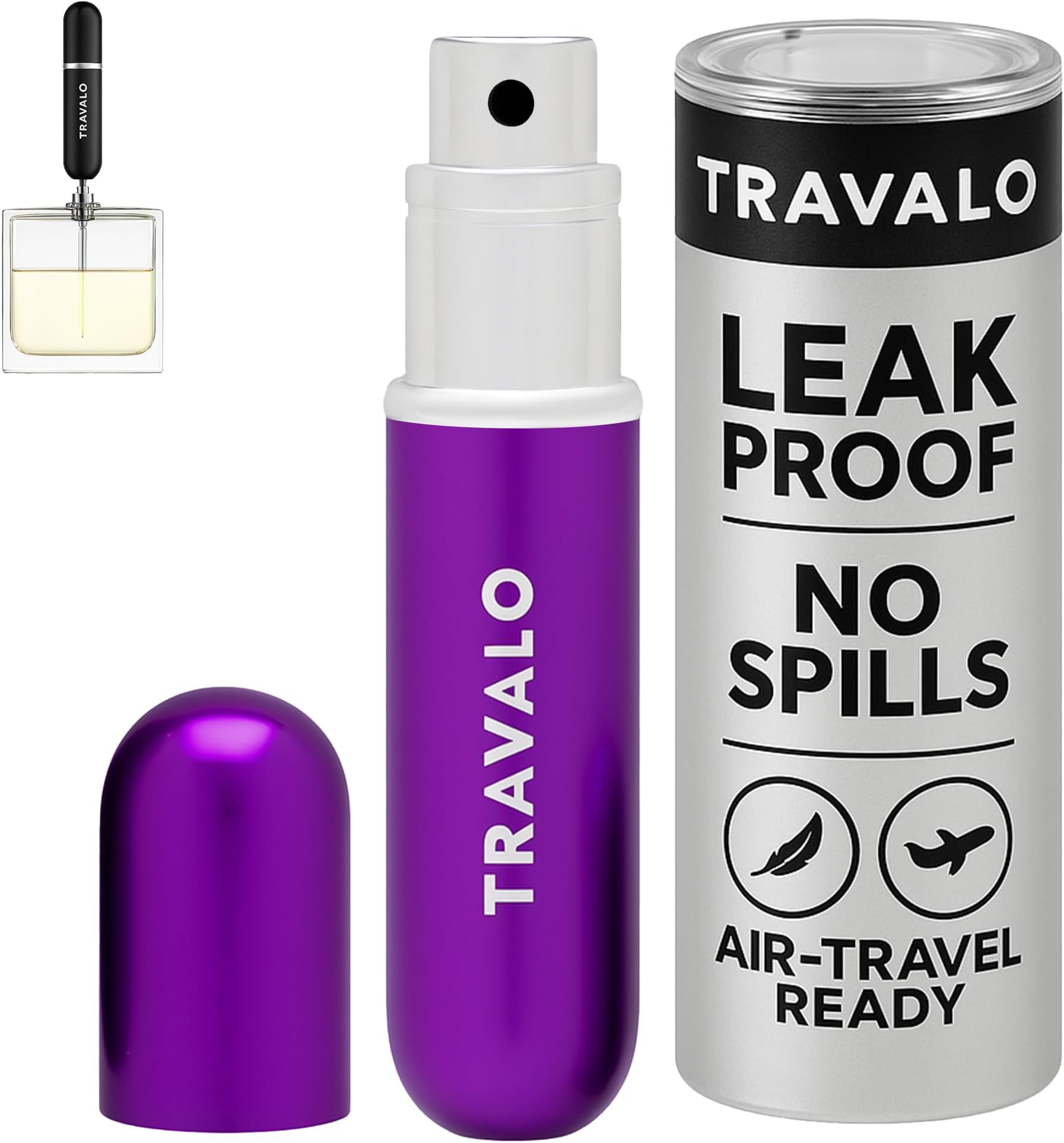 Travalo Classic HD Perfume Atomizer - Leak-Proof and TSA Approved for Air Travel - Reusable, Airtight, Easy-Fill Mini Pump Sprayer - Lightweight, Elegant Design w/Volume Window - Purple 0.17oz