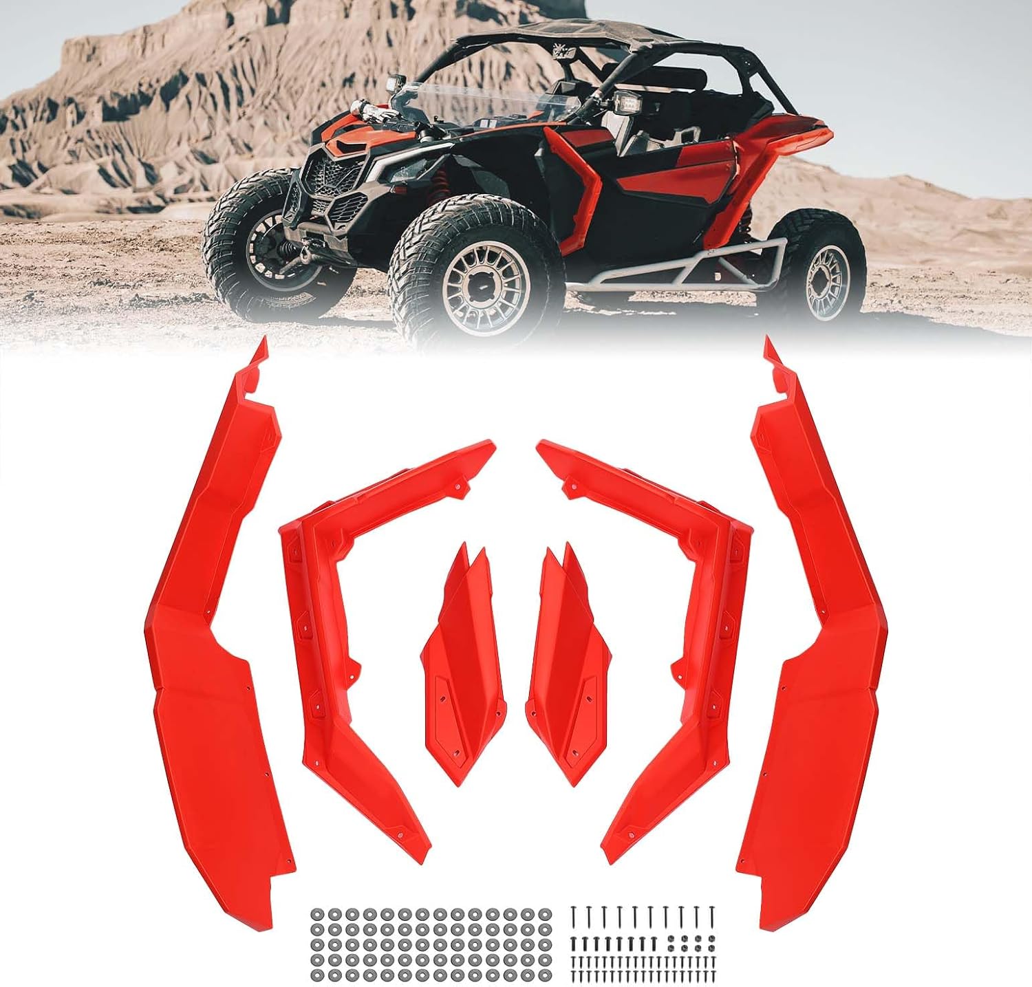 Kemimoto X3 Fender Flares Extended Red Mud Guards Front & Rear Compatible with 2017-2025 Can Am Maverick X3 & Max RS Turbo R RR OEM Replacement #715002973