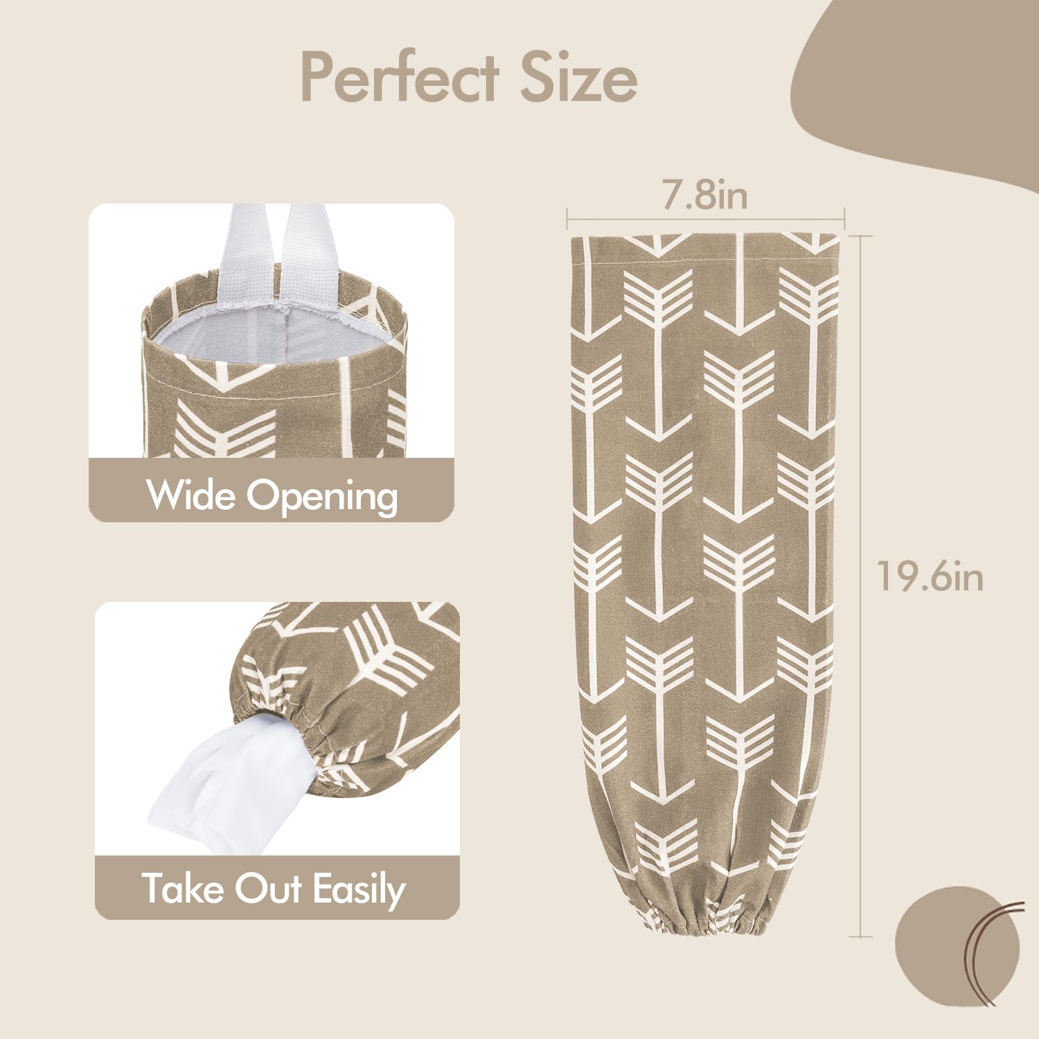 TOGETRUE Soporte para bolsas de plástico, organizador lavable para bolsas de comestibles, dispensador de almacenamiento de bolsas de basura grande para el hogar, cocina, viajes (caqui)