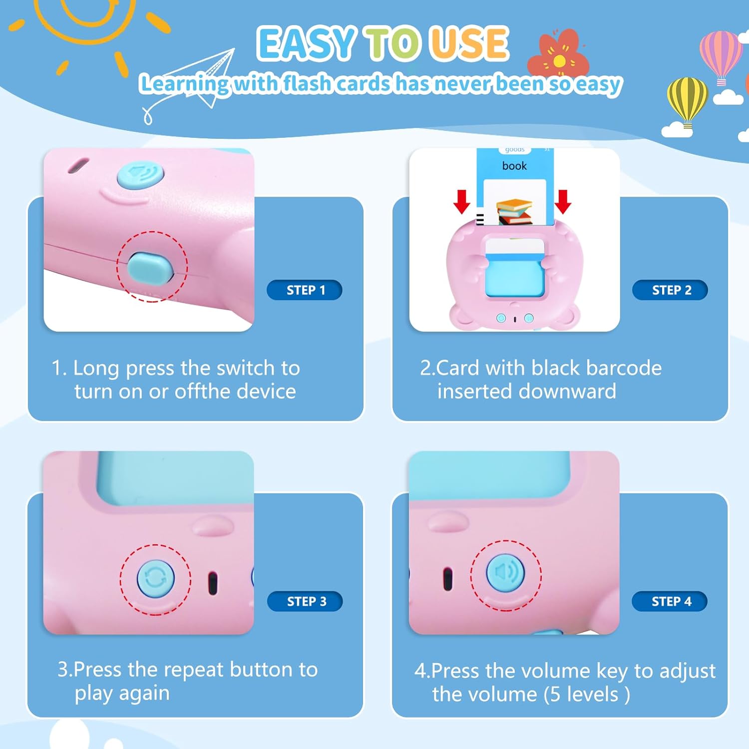 Kids Toddler Talking Flash Cards with 224 Sight Words,Montessori Toys,Speech Therapy,Autism Sensory Toys,Learning Educational Gifts for Age 2 3 4 5 Years Old Boys and Girls (Pink) - Image 5