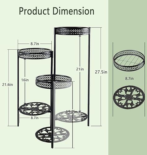 Miniatura 3 de Soporte para plantas para interiores y exteriores, negro de 2 niveles y 24 pulgadas de alto, robusto soporte para macetas de metal resistente,