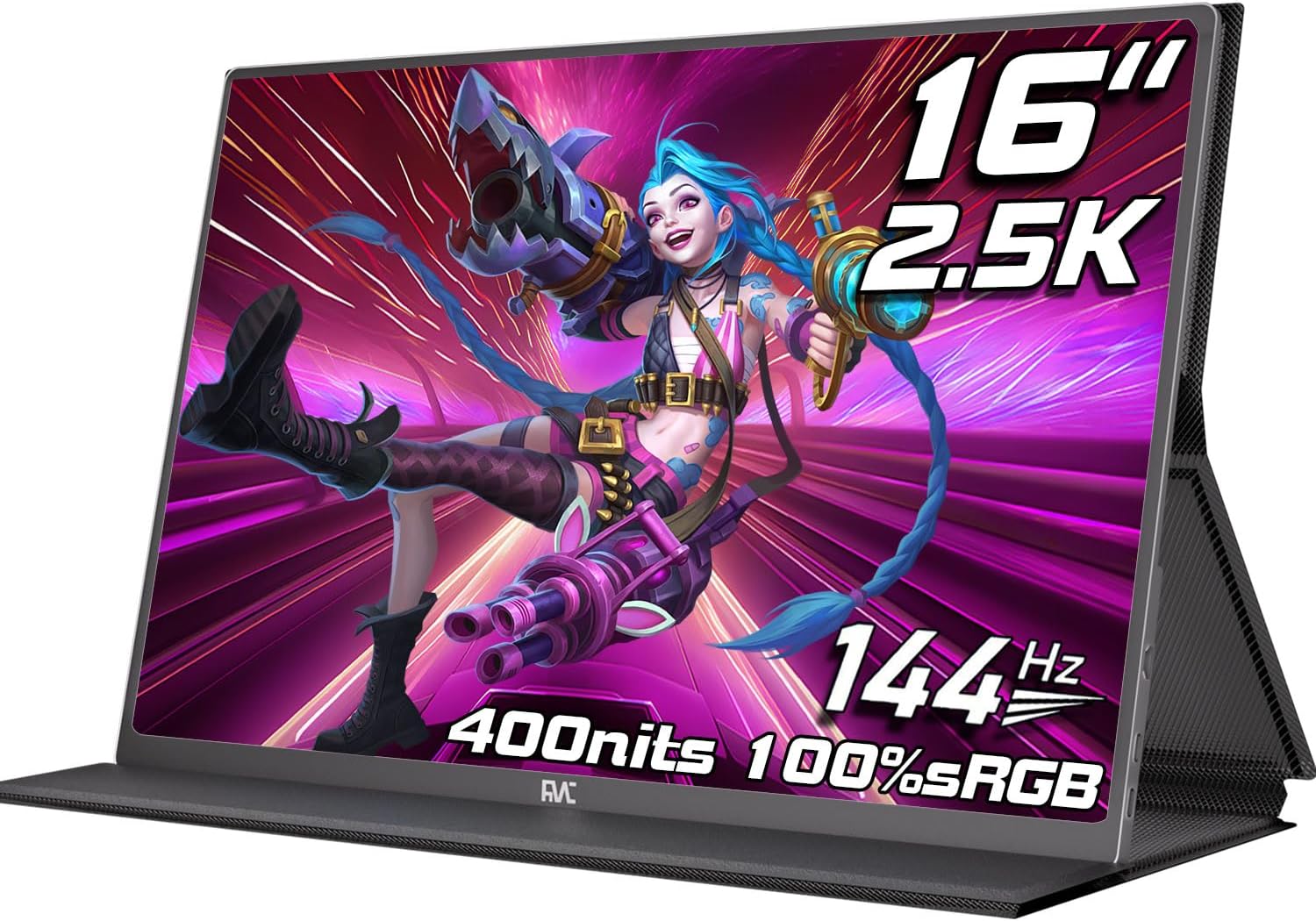 FMC 2.5K Portable Monitor 16"" QHD 144hz Gaming Monitor USB-C HDMI Computer Display IPS Eye Care External Second Screen for Travel Laptop MacBook Surface PC PS4/PS5 Xbox Switch (16), Black, Y-60G