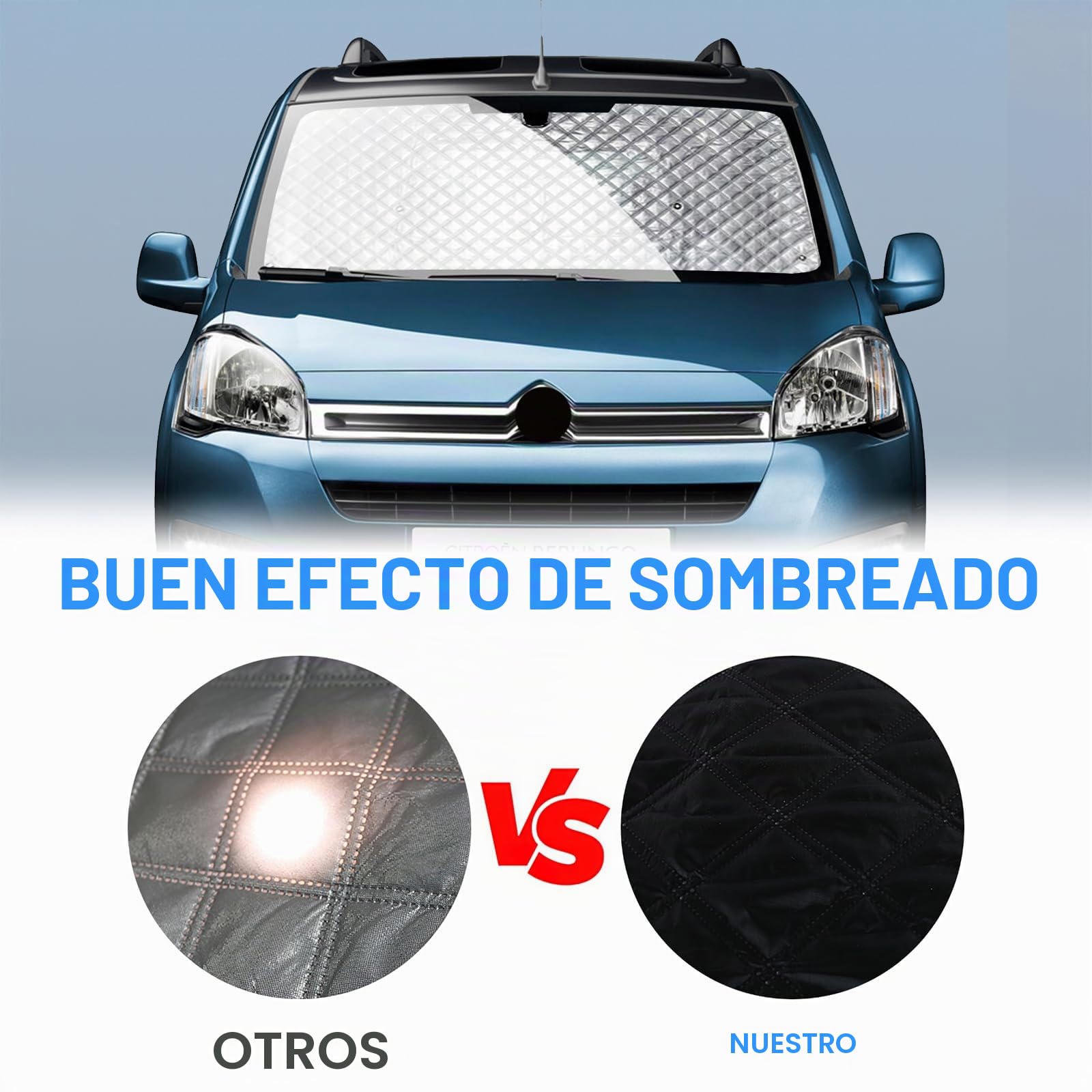 Parasoles Termicos para Peugeot Partner Citroen Berlingo2008-2018 | 3PCS, Plegable, Parasol Paraguas Funda para Parabrisas para Camper Privacidad y Control de Temperatura