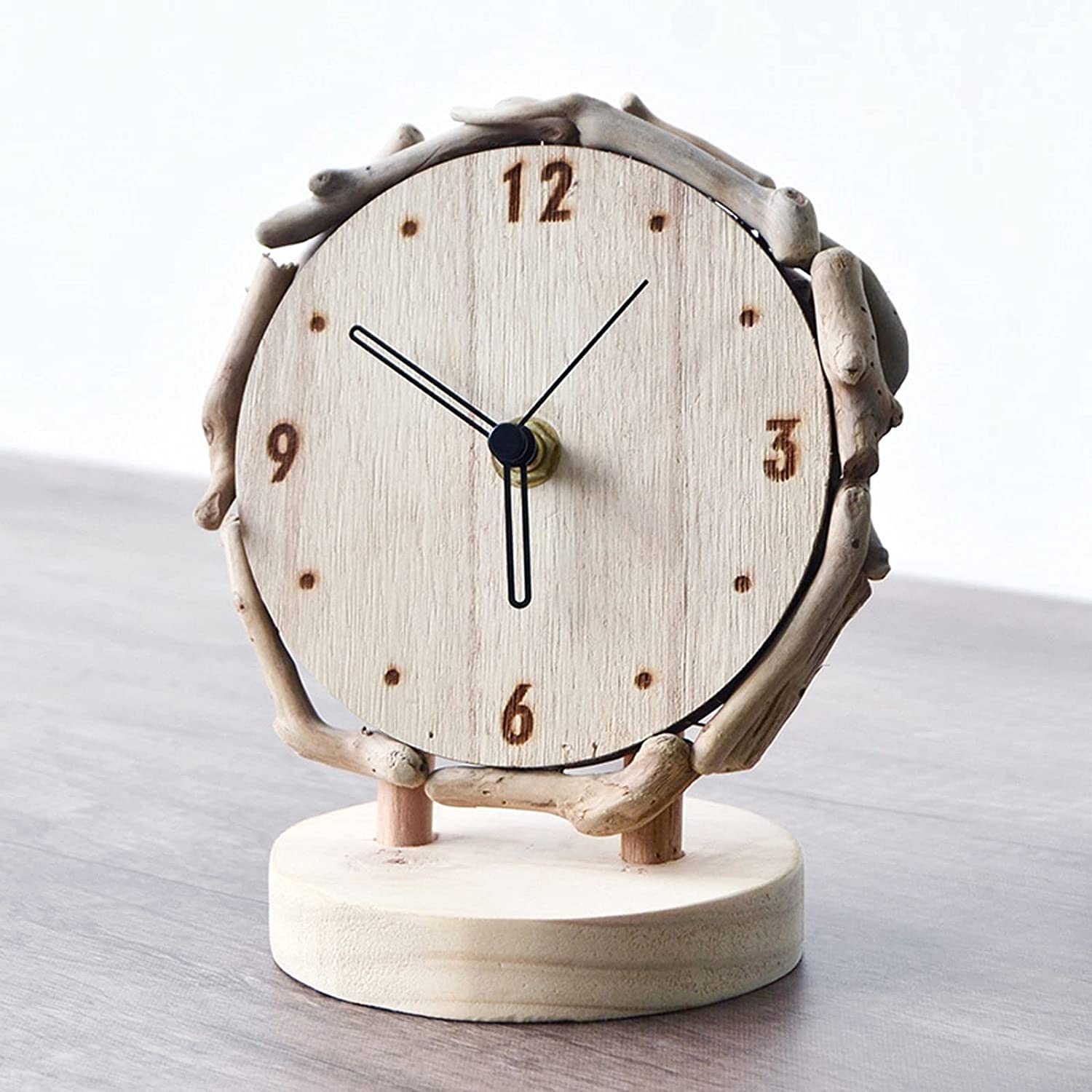 Wecker, AA-batteriebetriebene Tischuhr aus Holz, 14 x 16 cm