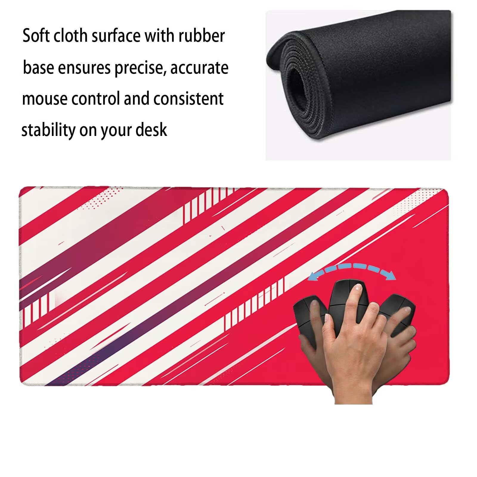 Tappetino Mouse XXL 1200 x 600 x 3 mm, Sottomano Scrivania, Geometria Grande Tappeto da Tavolo con Base in Gomma Antiscivolo e Bordi Cuciti, Impermeabile, per Ufficio/Computer/Gaming (Banda) L-x3882