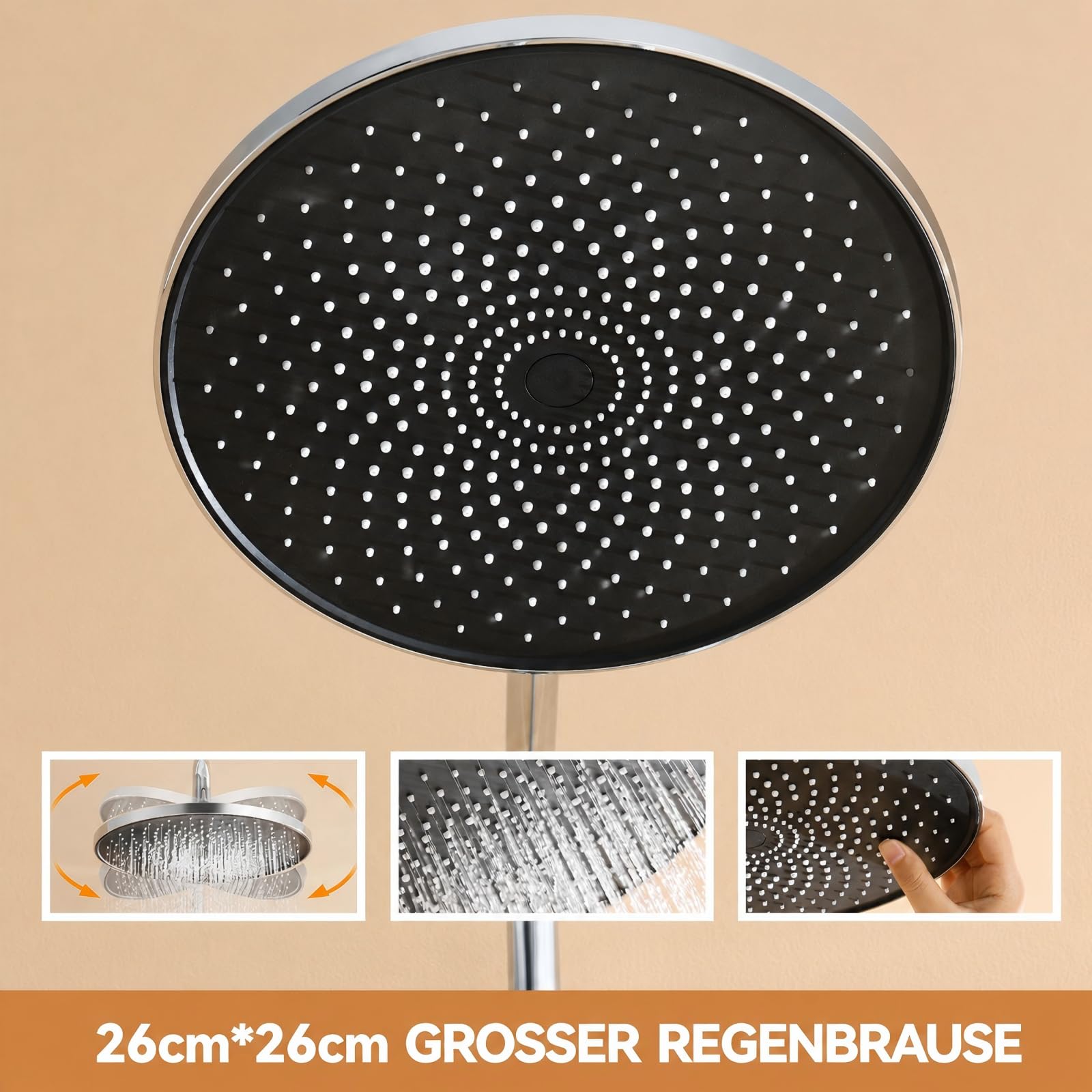 Auralum Duscharmatur Komplettset Höhenverstellbar 1-1,39m, Regendusche mit Armatur Duschamaturenset Regendusche mit 3 Funktionen Handbrause, Chrom