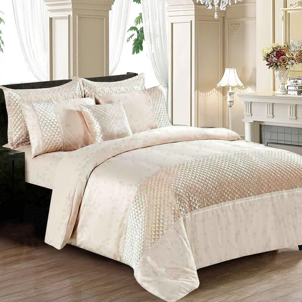 Online Bedding Super King Duvet cover set - 100% Polyester with cotton Blend Super Soft 3 pcs quilt cover set - Easy Care Non Iron Bedding Sets (Beige, Super King (260 x 230 cm))