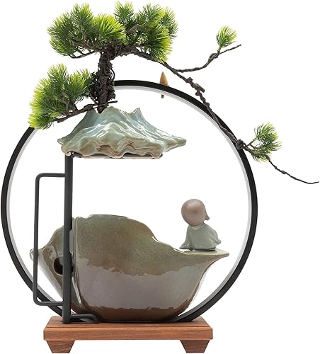 Fuente de mesa, fuente de cascada interior con luz LED, fuente de escritorio de relajación, decoración de cascada, para oficina en casa, dormitorio,