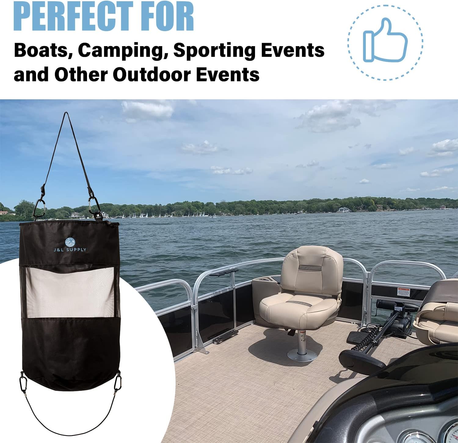 J&L Supply Boat Trash Bag, Reusable Trash Bag, Handle Trash Bag, Boating Equipment, Boat Storage, Boat Accessories Marine, Pontoon Boat Accessories, Fishing, RV, or Camping, Black : Sports & Outdoors