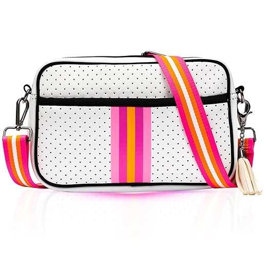 CELELA Small Crossbody Bags for Women Neoprene Bag Waterproof Messenger Bag Purses with Guitar Strap Tassel (white)