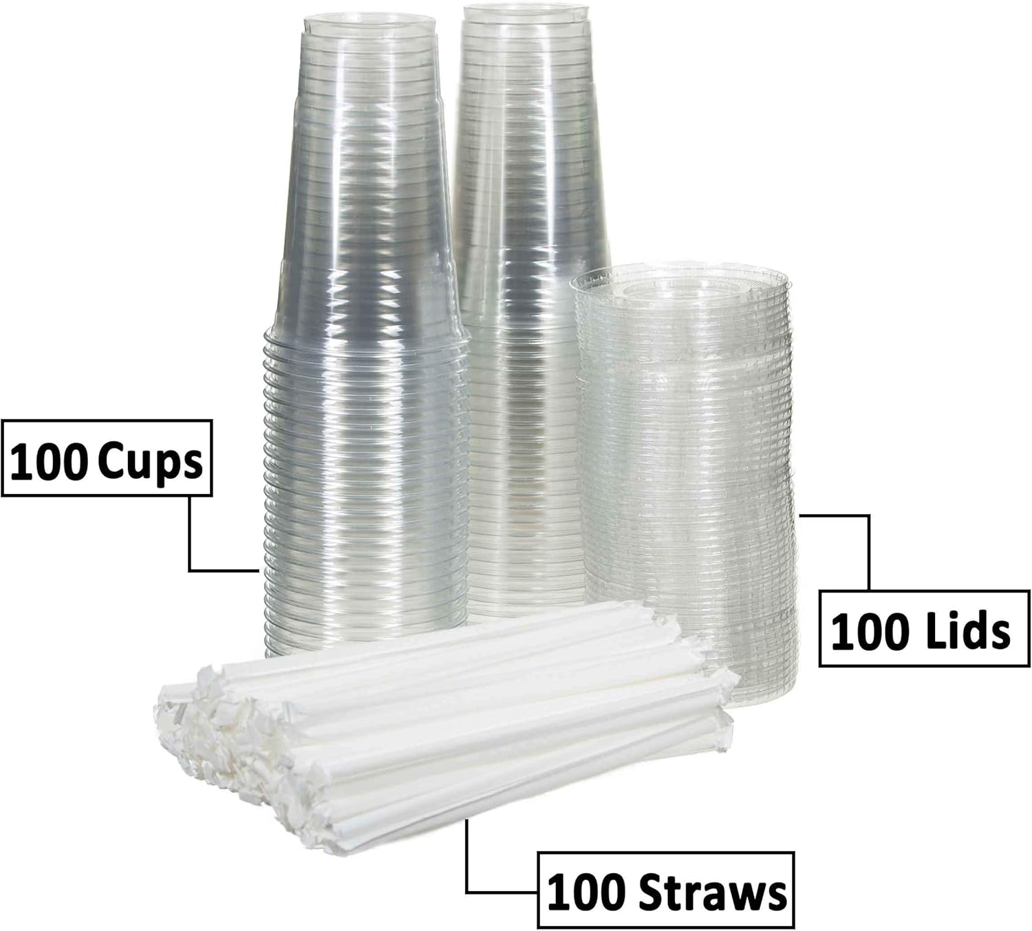 🛒 Flаѕh Sаlе Safeware [100 Sets - 24 oz.] Disposable Clear Plastic to go Cups with Flat Lids and Straws | Ice Coffee | Bubble Tea | Smoothie | Cold Beverage | Milkshake | Travel.