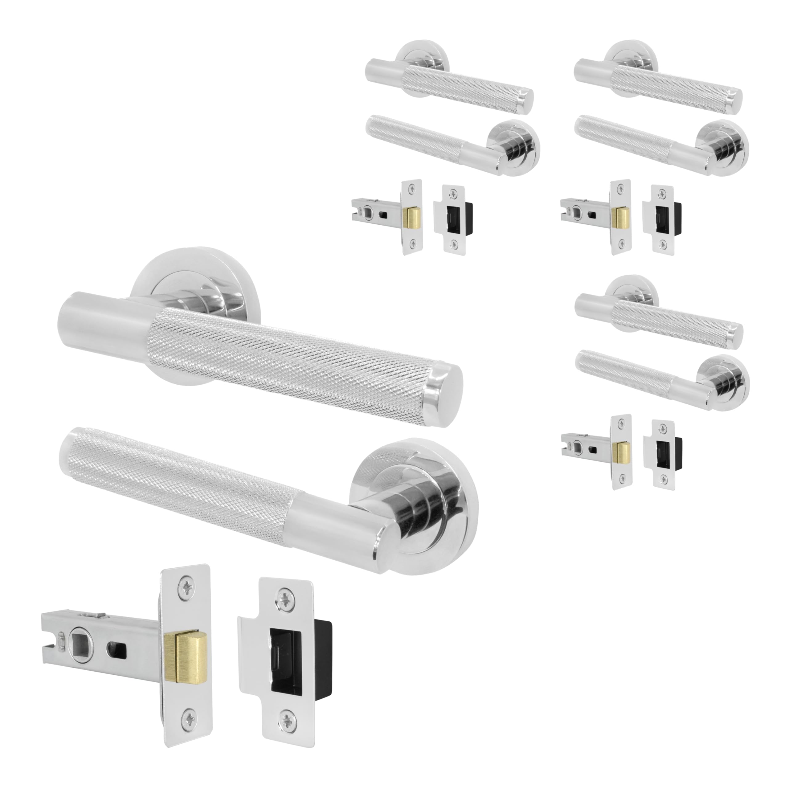 EAI Chrome Door Handle and Latch Set, Polished Chrome Internal Door Handle with 64mm Latch, Varri Range 4 Pack