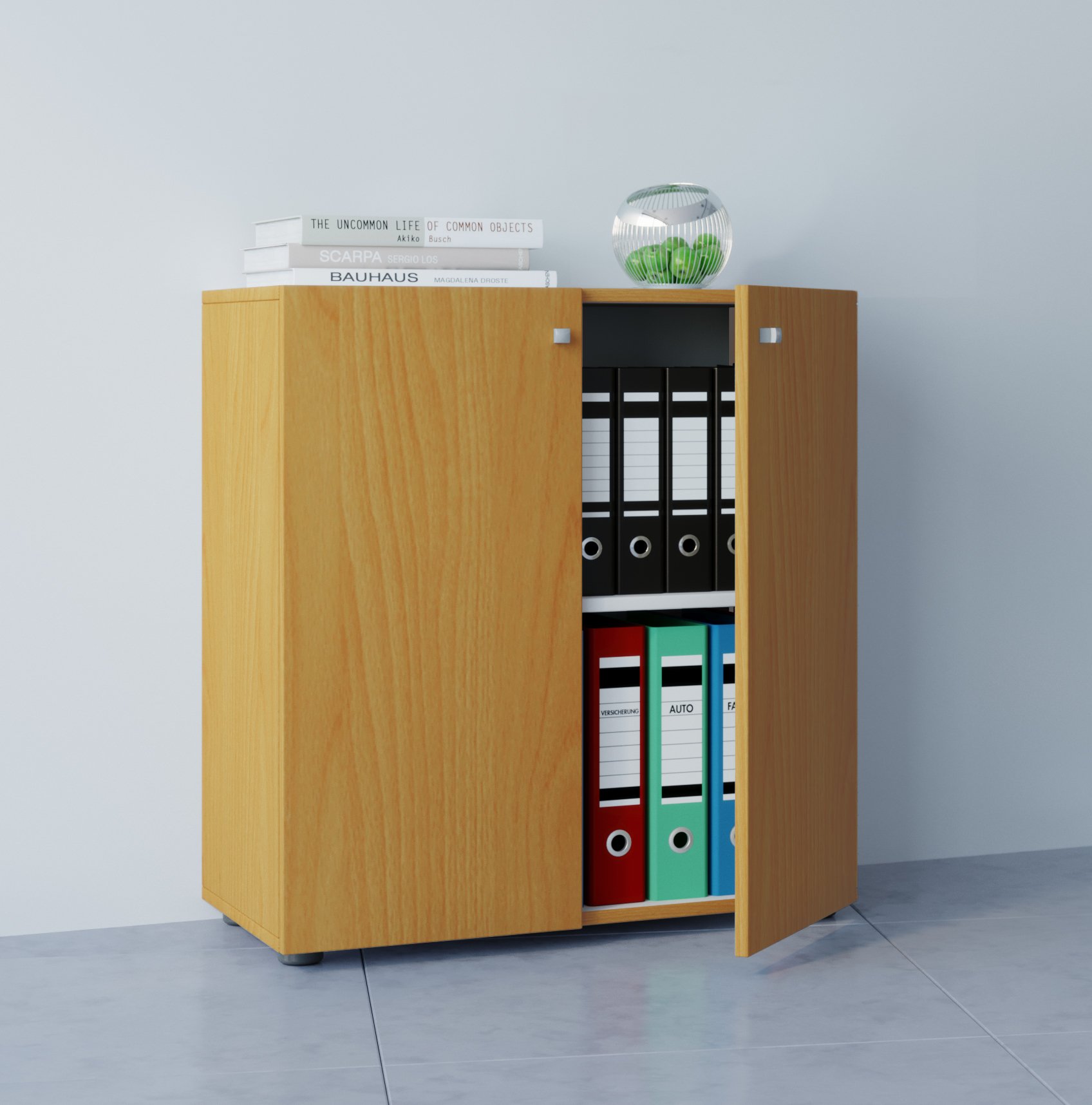 VCM Büroschrank mit 2 Fächern | moderner Aktenschrank mit Drehtüren | Maße ca. B. 70 x H. 74 x T. 40 cm - Lona 2-Fach Buche