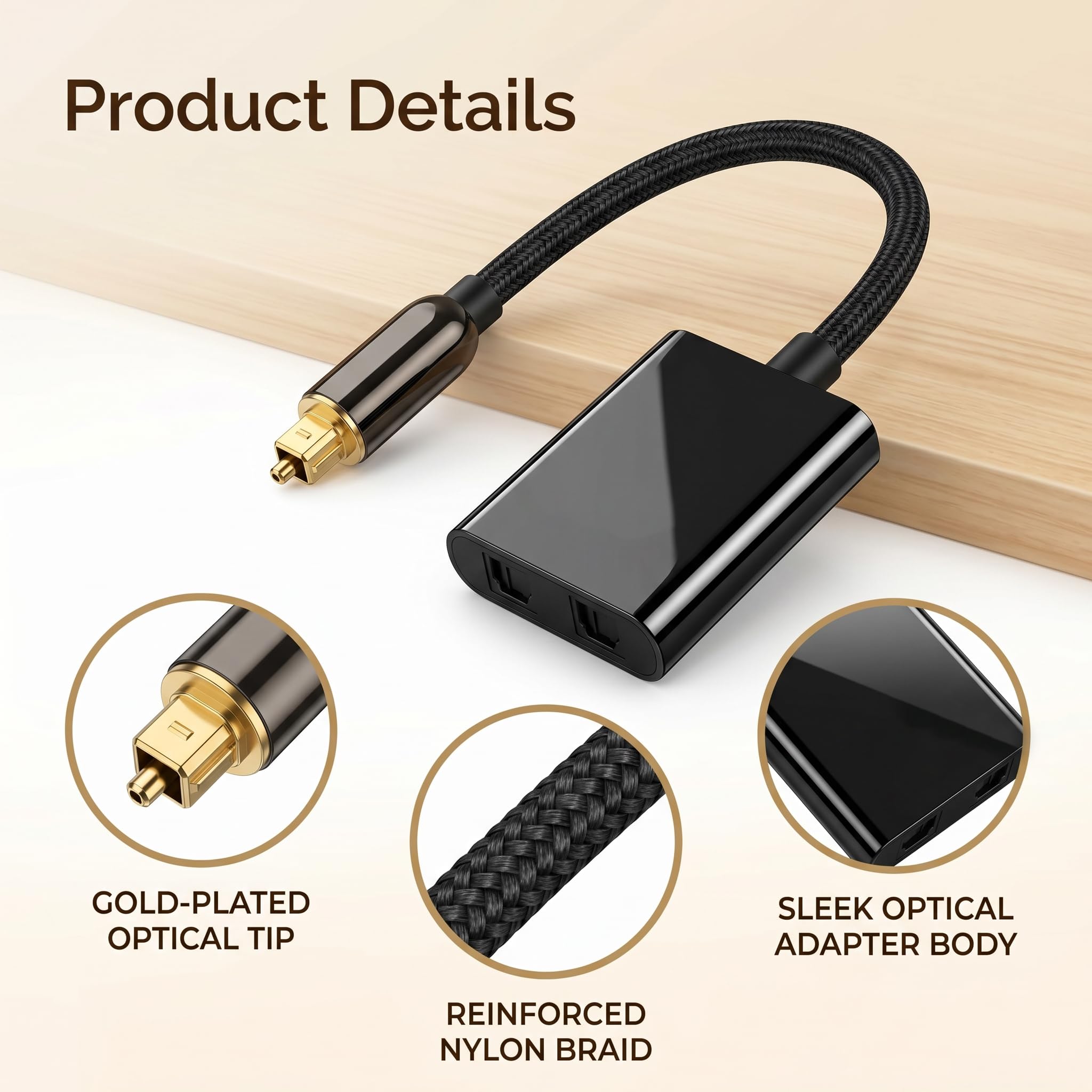 Optischer Splitter, Toslink Splitter 1 In 2 Out SPDIF Audio, Toslink Verteiler Digital Adapter Kabel für TV Soundbar, DVD Verstärker, AV Receiver HDTV, Surround Sound, Glasfaser Vergoldete Stecker
