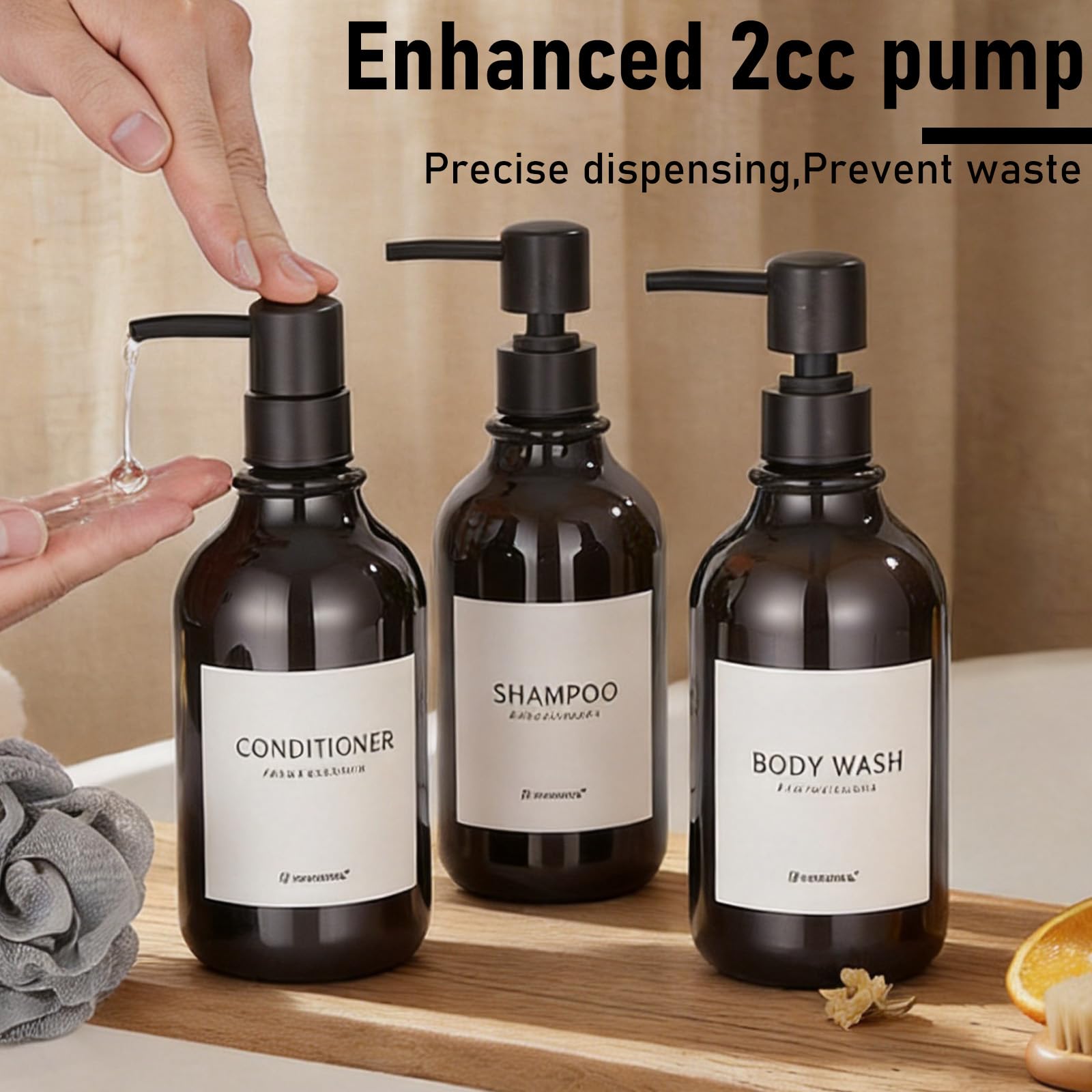 MODUNFUL Hand and Dish Soap Dispenser Set of 3 for Kitchen & Bathroom, Black Light Bottle & Black Pump, 3 Pcs - Image 5