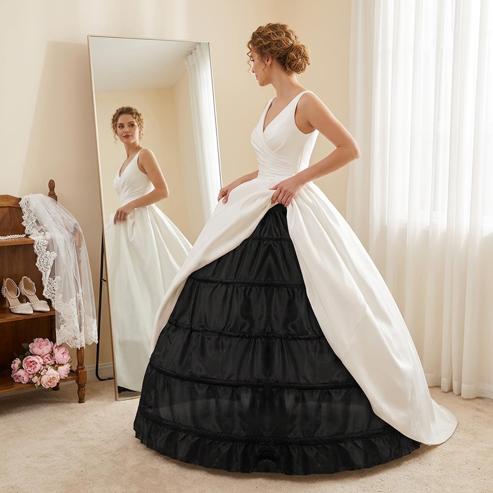 Jupon Crinoline pour Femme, Jupon à 6 cerceaux avec Cadre en Acier pour Une plénitude sous la Robe