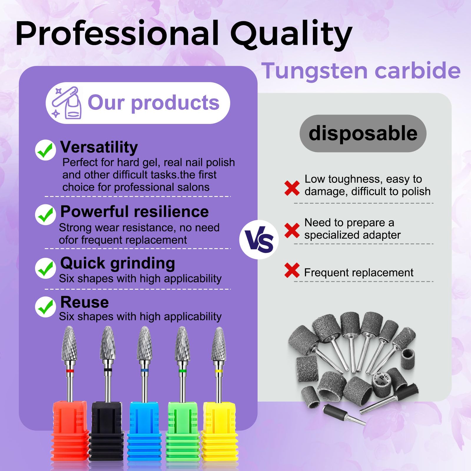 Fantexy uñas taladro conjunto para uñas de acrílico, 3/32 pulgadas profesional tungsteno uñas archivo bits uñas arte herramientas, manicura pedicura shapen quitar herramientas(5 piezas)
