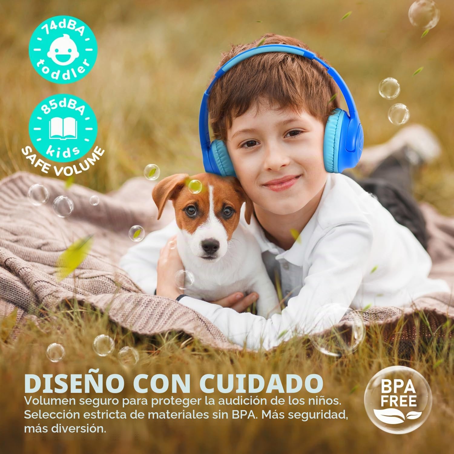 iClever Auriculares Bluetooth Niños con Luces LED 74/85/94dB Limitador de Volumen 43 Horas de reproducción Sonido Estéreo Tipo-C Bluetooth5.3 Auriculares para Niños para Tablet/Viaje Azul