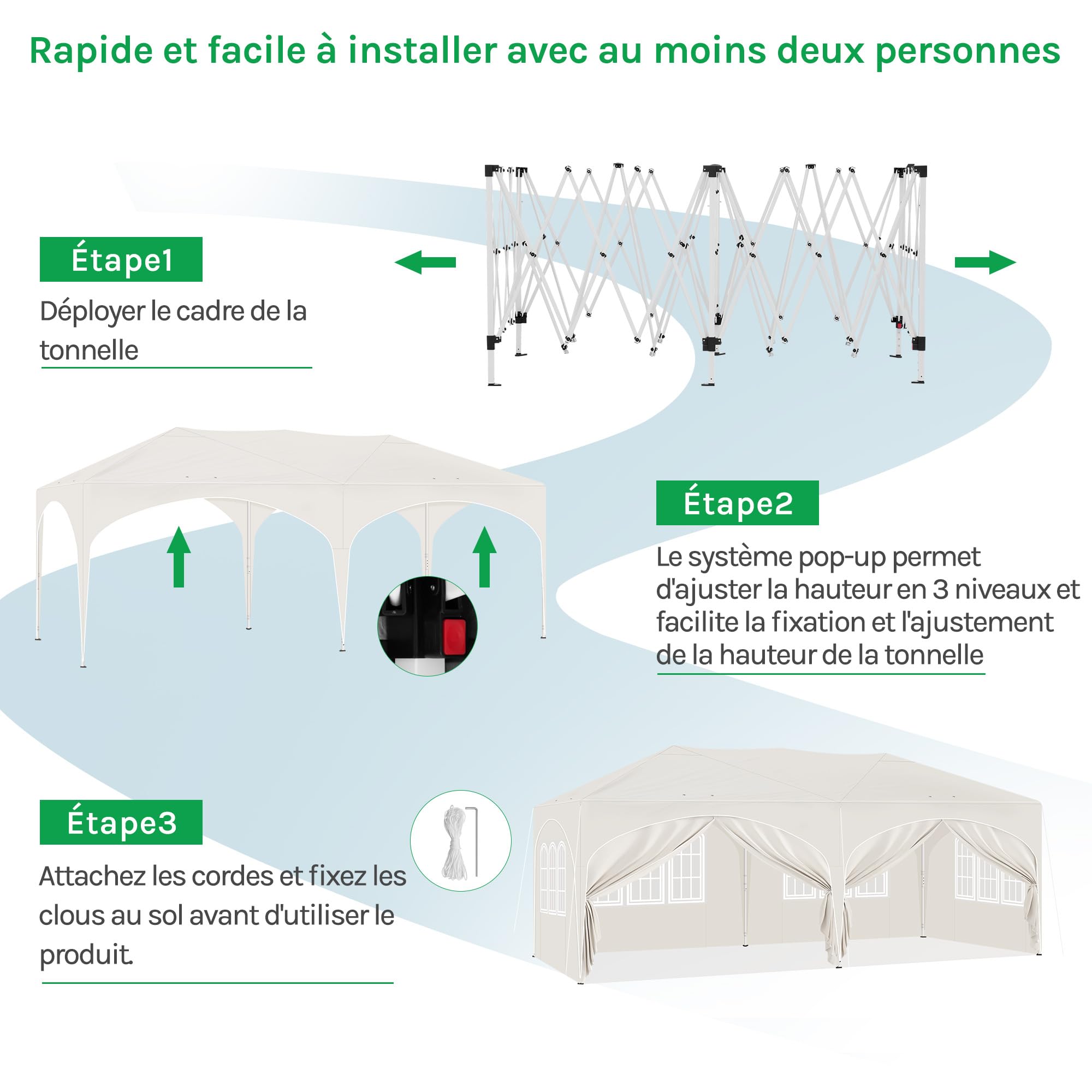 Laneetal Barnum 3x6m Pop up avec 6 parois Tonnelle de Jardin Pliante Beige