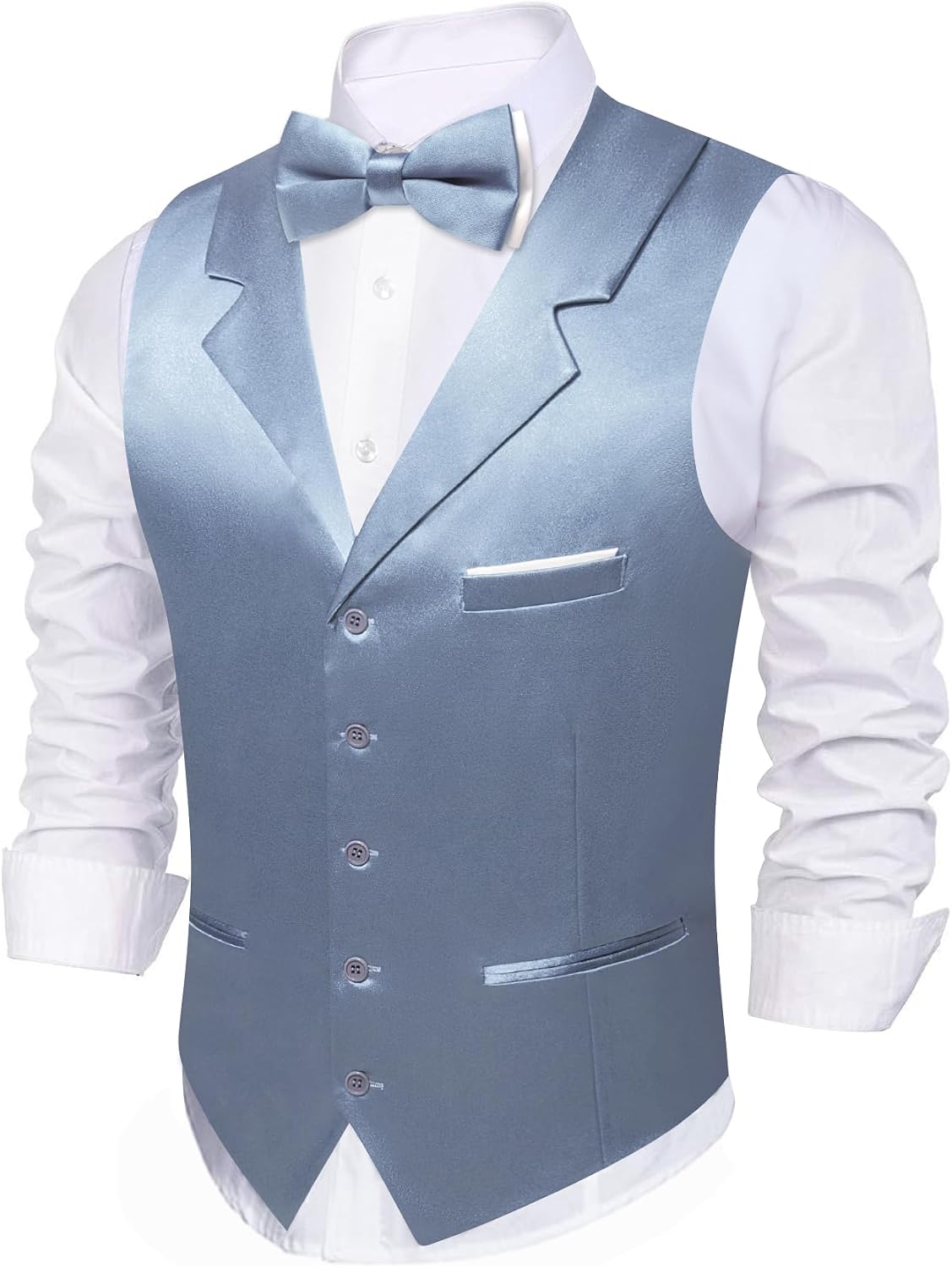 Barry.Wang Mens Suit Vest Bowtie Set Lapel Collar Formal Waistcoat Cufflinks Pocket Square Business Tuxedo Wedding Party 5PC