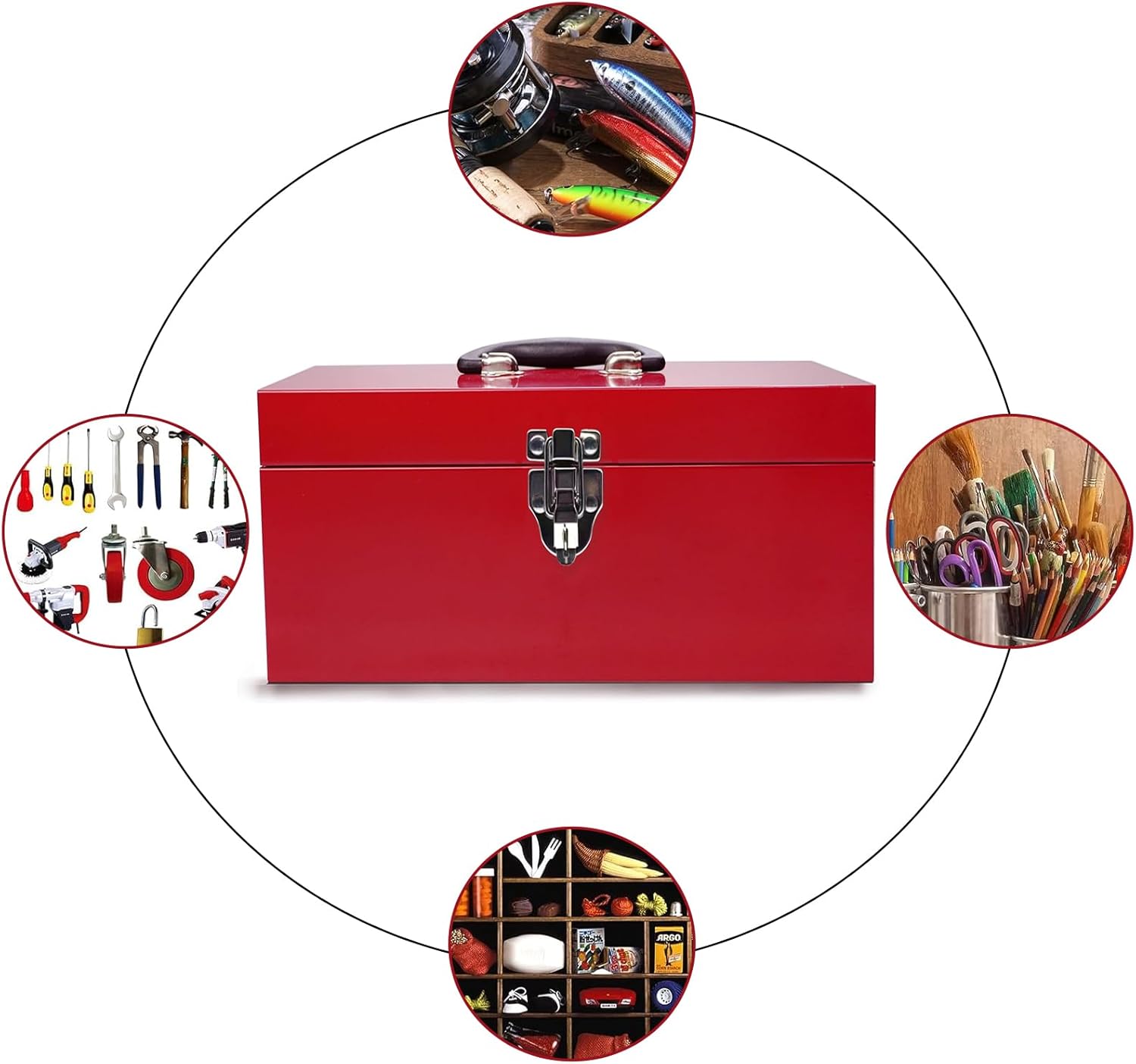 16" Small Tool Box Mini Toolbox Small Metal Tool Box with Latch Closure for Basic Tool Kits or Craft Storage
