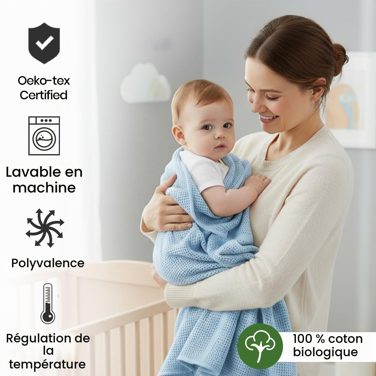 Lilly Belly Couverture Bébé 100% Coton Biologique - Confort Et Douceur pour Votre Petit | 100% Coton - 70 x 90 cm | Couverture Bebe Naissance