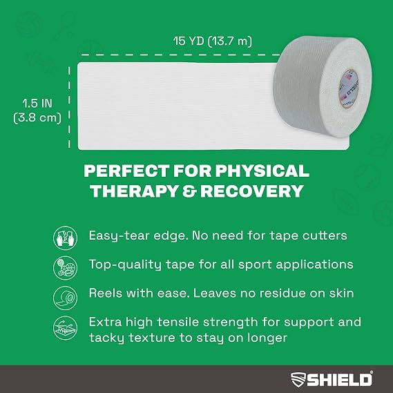 SHIELD Athletic Tape, 1.5 in x 15 yd, 32-Roll Case, Black